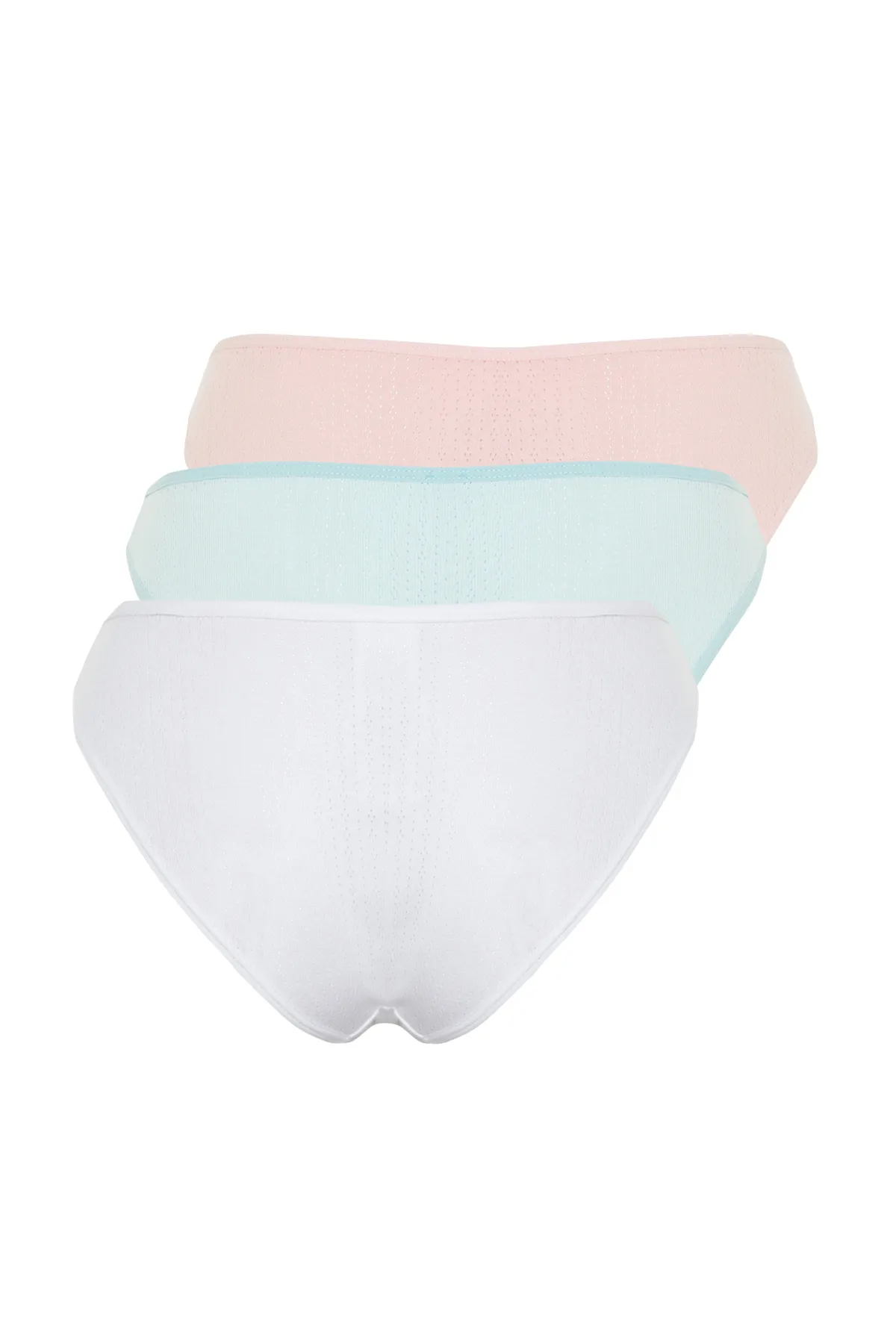 Trendyol Collection  Mehrfarbige brasilianische Strickhöschen aus Pointel-Baumwolle im 3er-Pack THMSS24KU00014