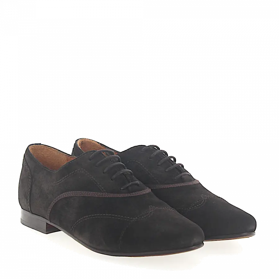 Lanvin - Schnürer Veloursleder Cap Toe Kontrastnaht braun - braun