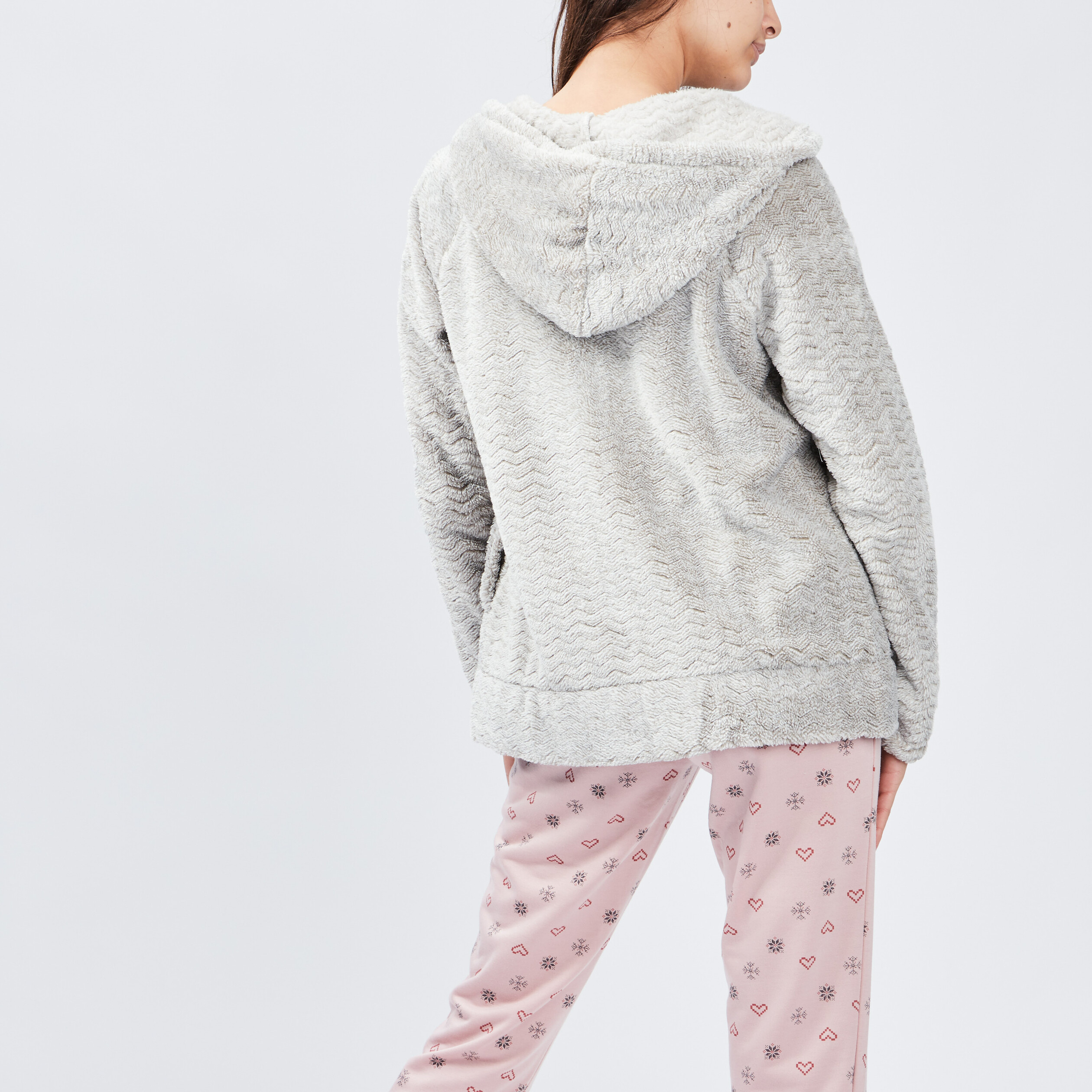 Veste de pyjama plaid à capuche gris femme | La Halle