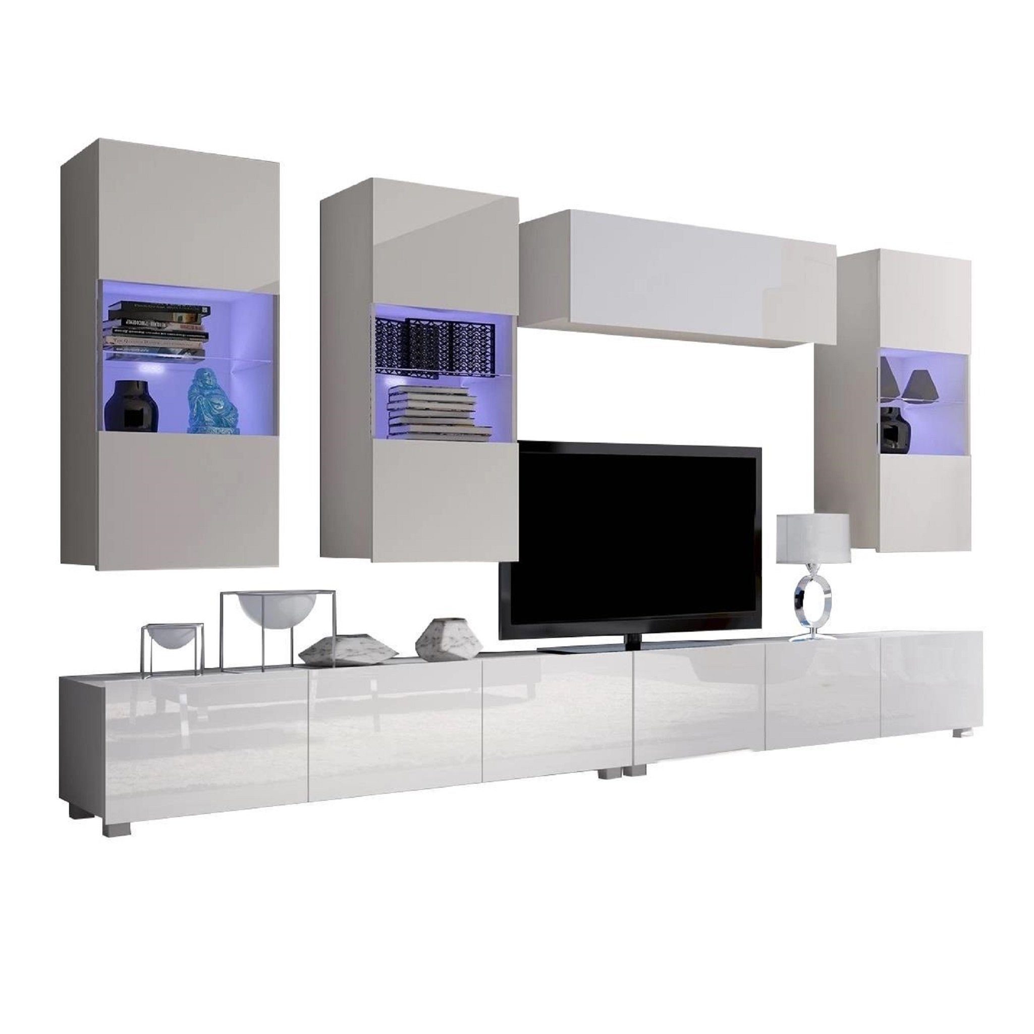 Furnix Wohnwand PUNE5 Mediawand Möbelwand 6-tlg., 300 cm breit