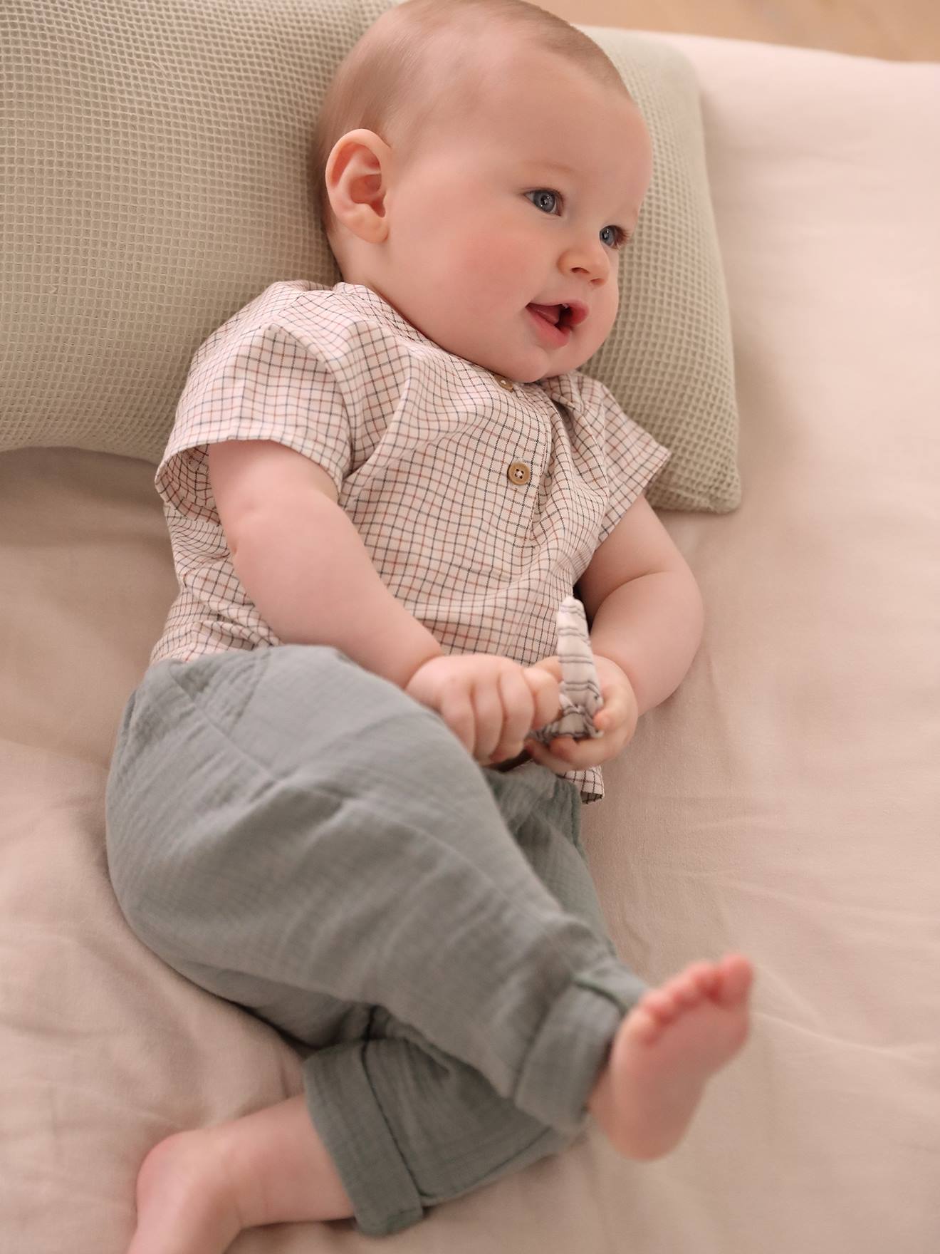 Vertbaudet Baby-Set: T-Shirt & Shorts - graugrün