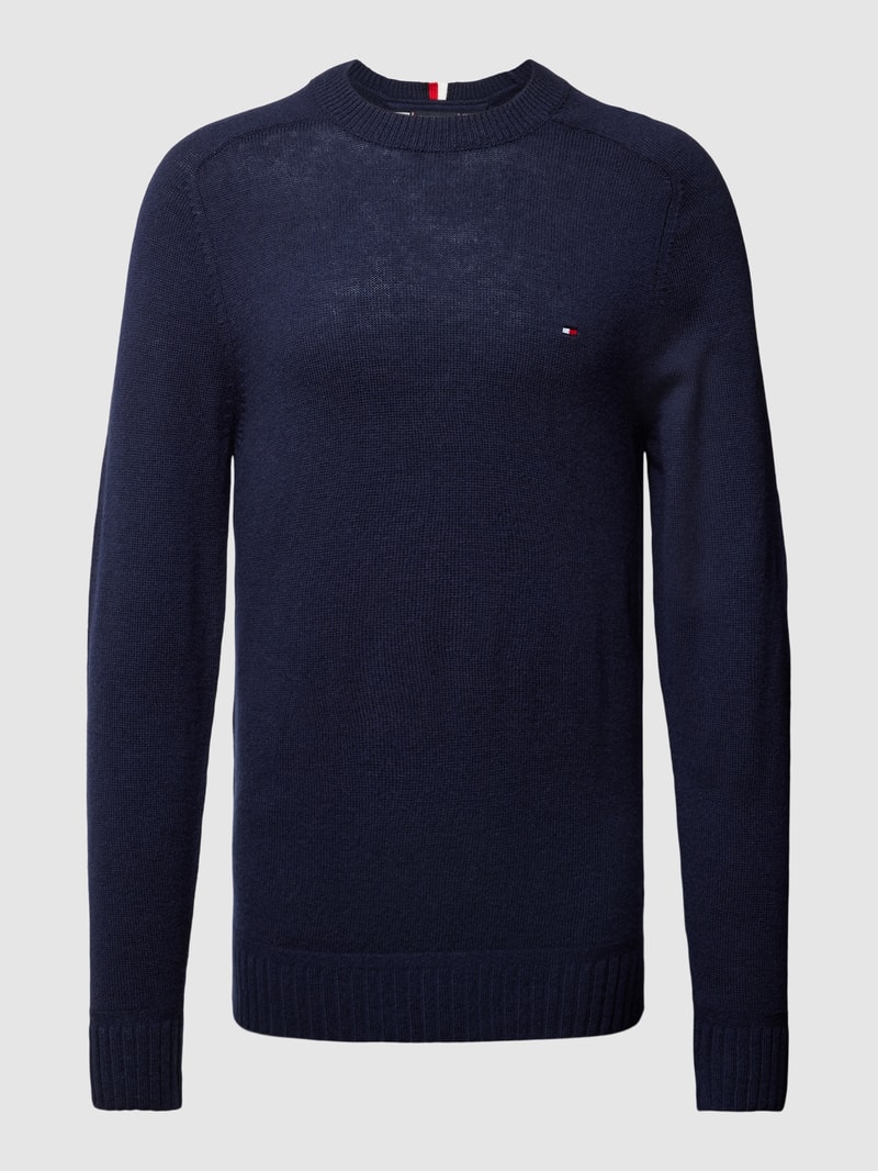 Strickpullover mit Label-Stitching Modell 'MERINO' in marineblau