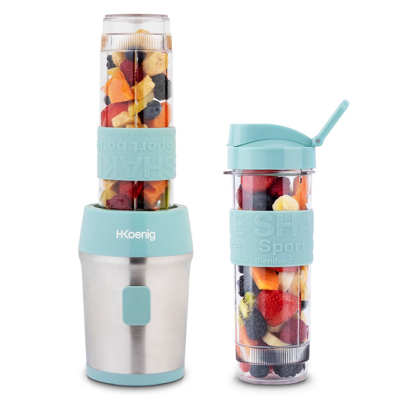 H.Koenig Smoothie-Maker SMOO16 / Gehäuse aus gebürstetem Edelstahl / 4 Klingen aus rostfreiem Stahl / 570 ml / 300 W / pastellblau