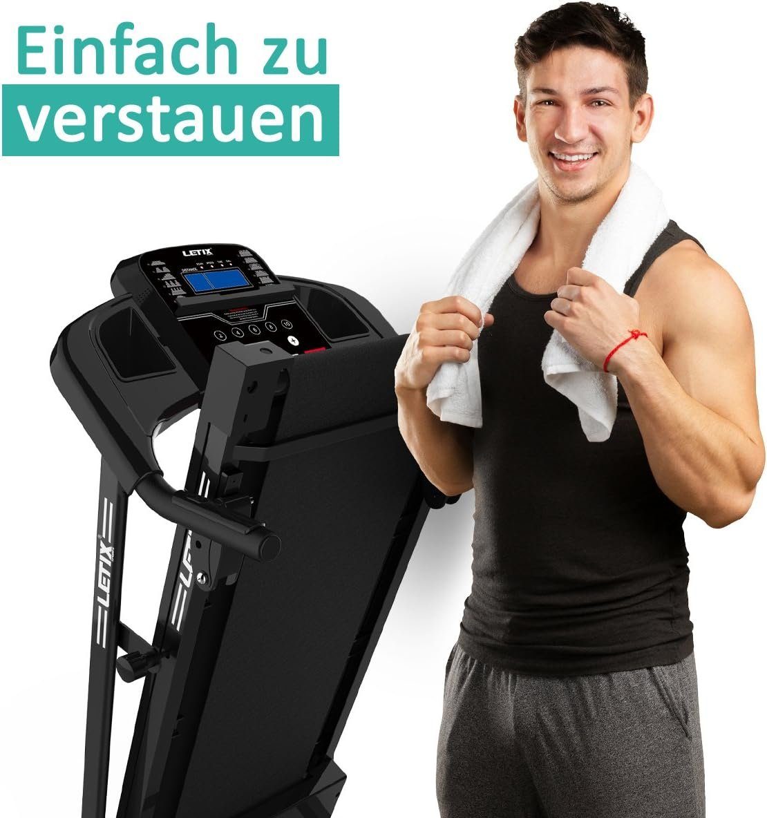 Letix Sports Laufband (Laufband für zuhause,(66dB), Geschwindigkeit bis 10 km/h, 500 Watt), Laufband für zuhause,(3-stufig)für effektiveres Training Fitnessgerät