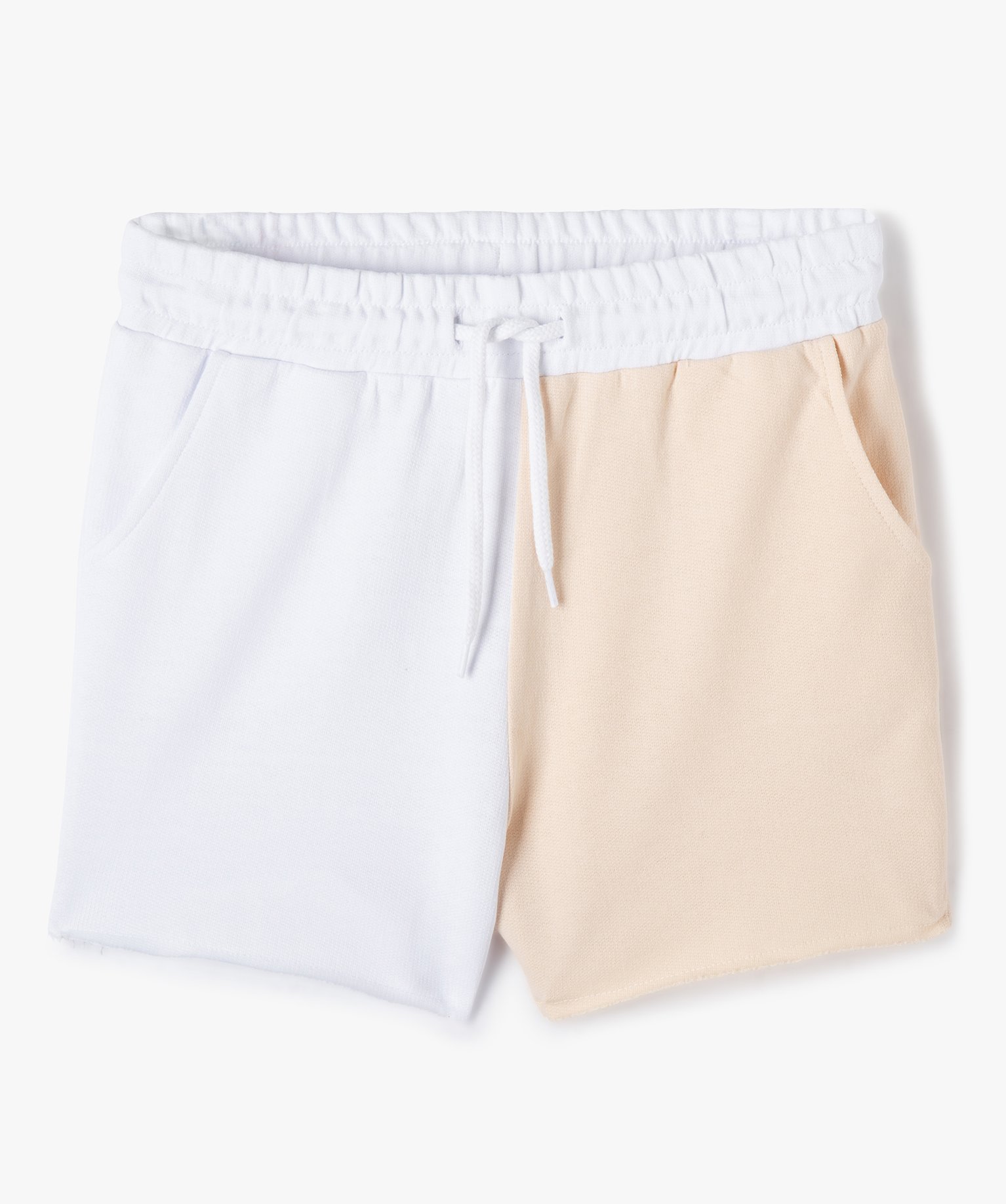 Short fille en maille bicolore avec ceinture élastiquée beige | GEMO