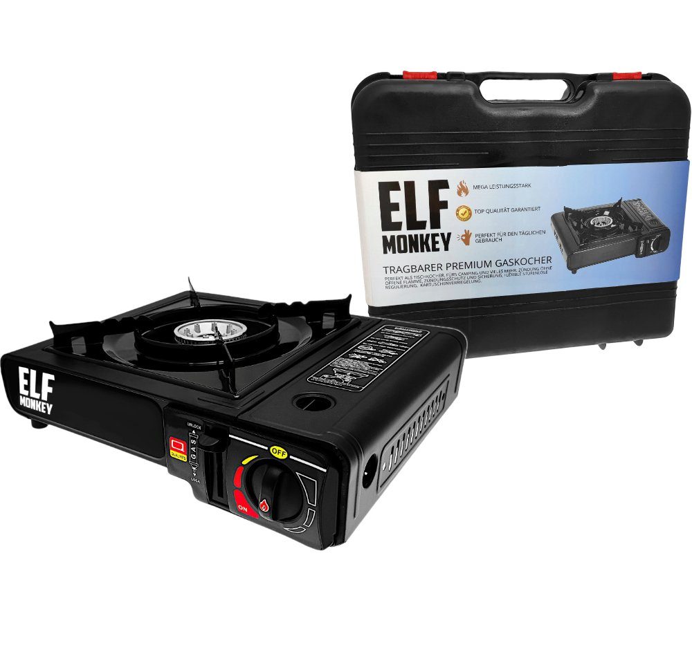 Elfmonkey Gaskocher Campingkocher, Gaskocher, Gasherd mit Tragekoffer, Camping, Outdoor, (Set)