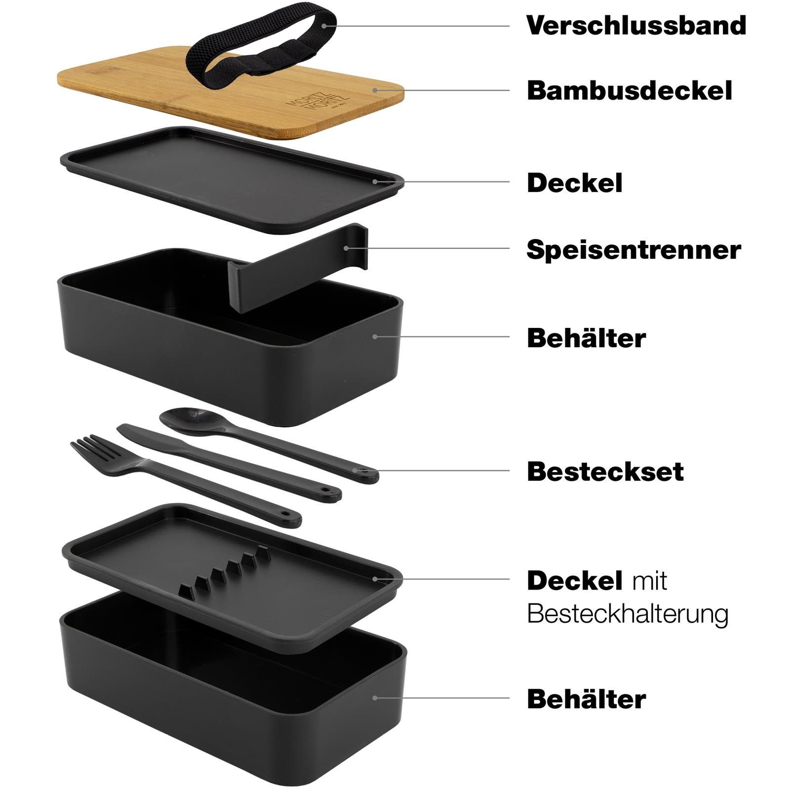 Moritz & Moritz Lunchbox Bento Box Set, Kunststoff, Bambus, Elasthan, (Set), Bento Lunchbox für Erwachsene und Kinder - inkl. Besteck-Set