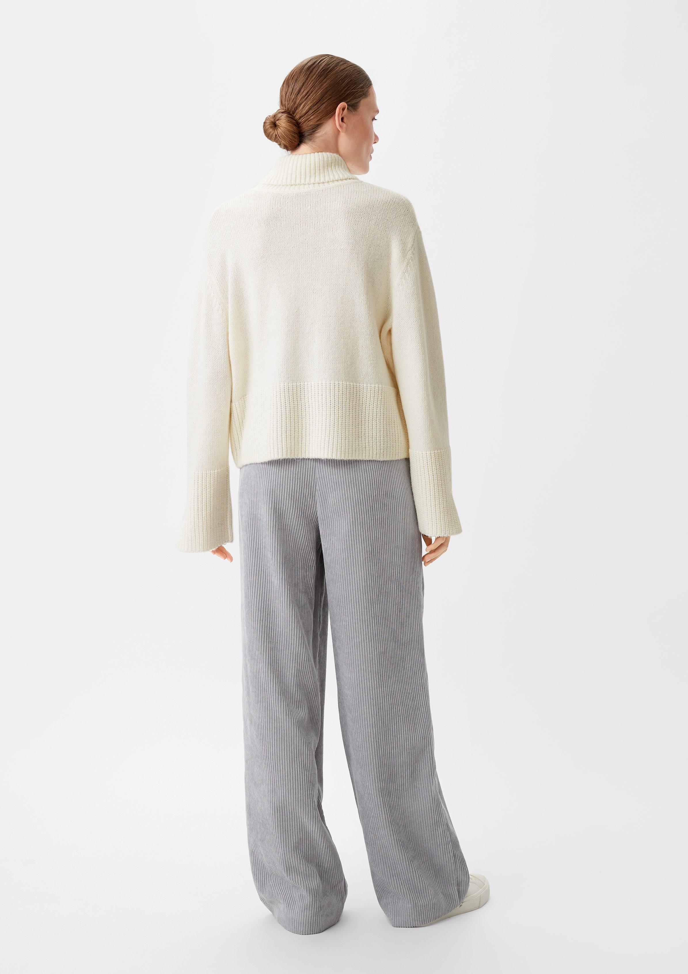 Strickpullover mit breiter Rippblende - creme