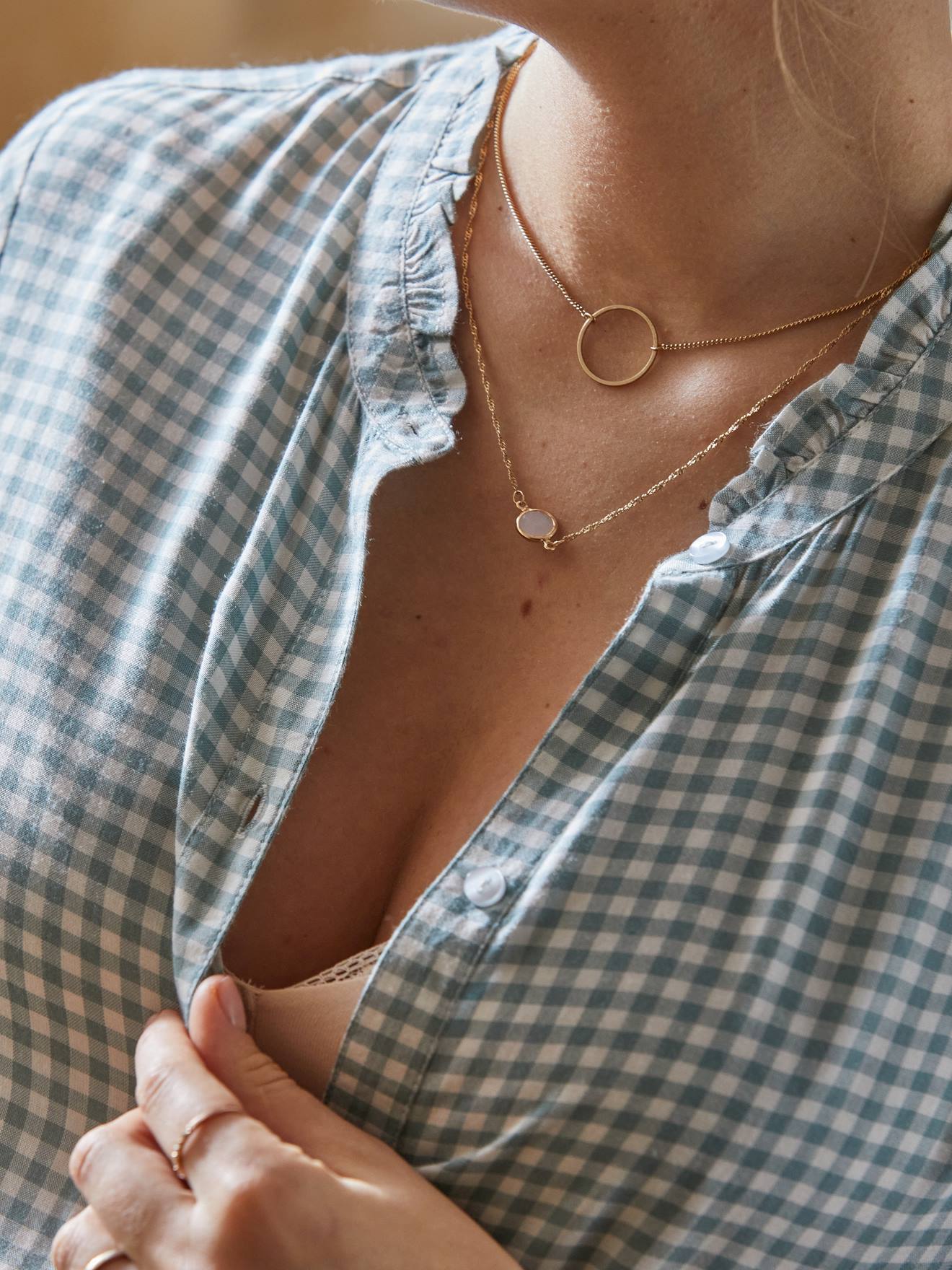 Chemise de nuit liquette grossesse et allaitement vichy sauge