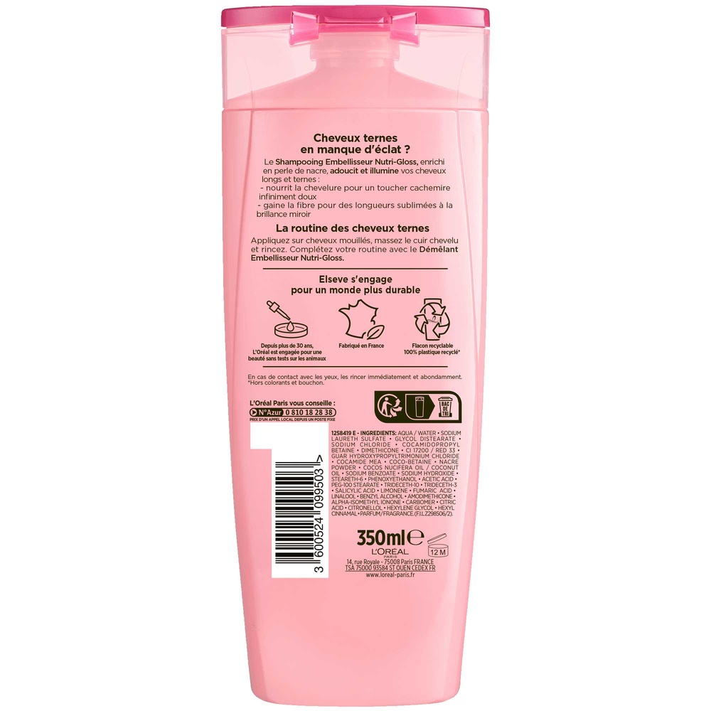 L'Oréal Paris Elseve Nutri-Gloss Shampooing 350ml Shampoing cheveux normaux