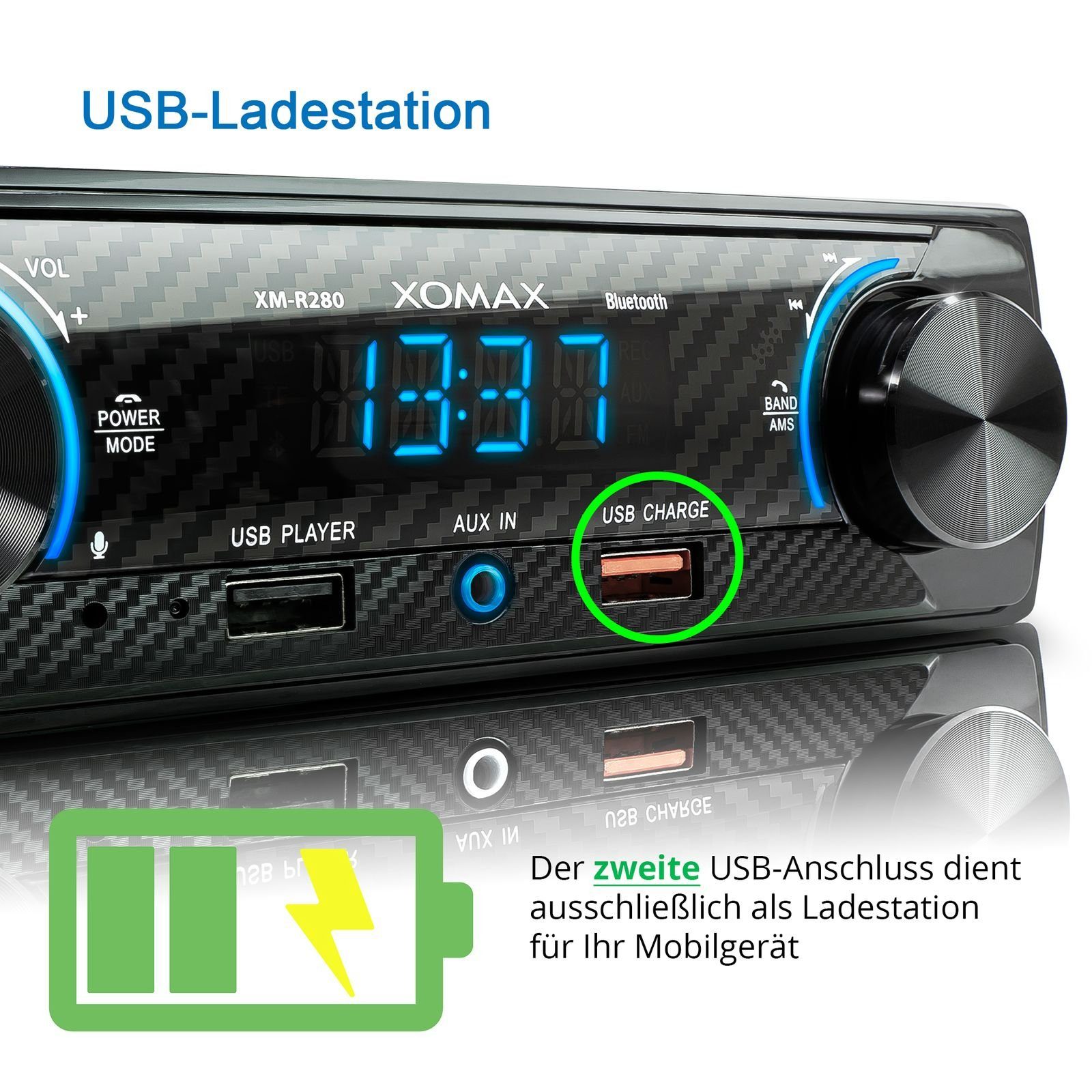 XOMAX XM-R280 Autoradio mit Bluetooth, 2. USB mit Ladefunktion, Aux, 1 DIN Autoradio