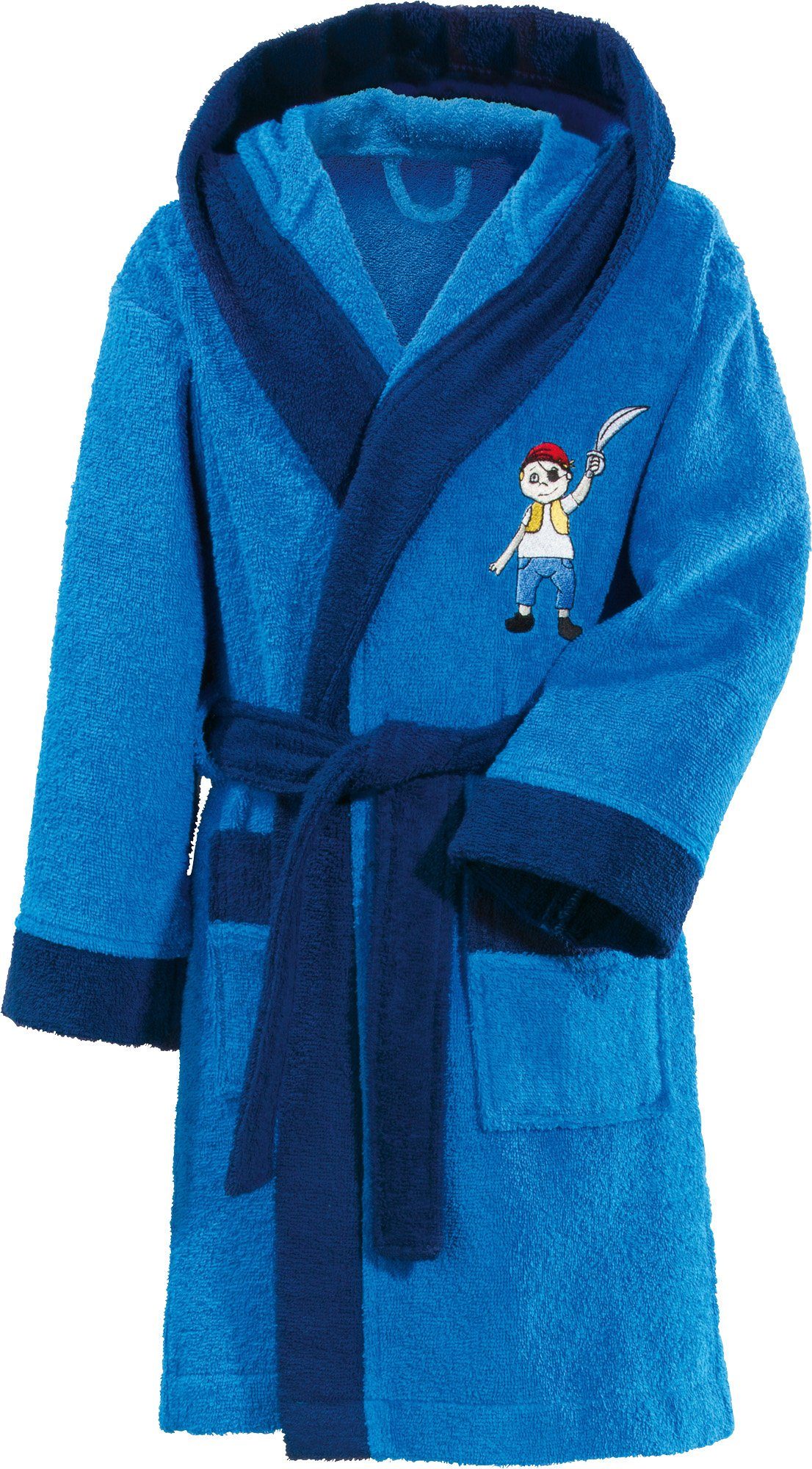 Erwin Müller Kinderbademantel Kinder-Bademantel mit Kapuze, Rückenlänge: 65 cm, Frottier, mit Kapuze, default, Walk-Frottier Uni, Motiv: Pirat