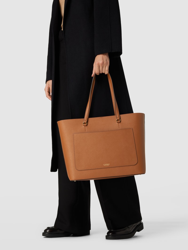 Shopper aus Leder mit Label-Detail in cognac