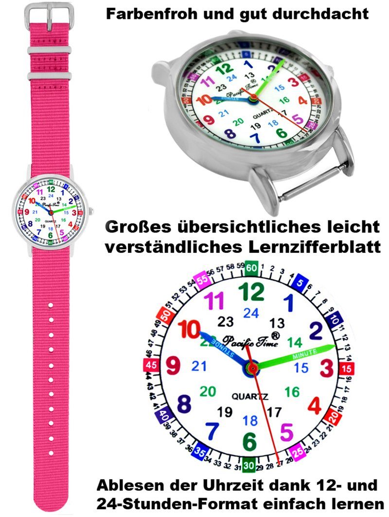 Pacific Time Quarzuhr Kinder Armbanduhr Lernuhr nachhaltiges Wechselarmband, Mix und Match Design - Gratis Versand