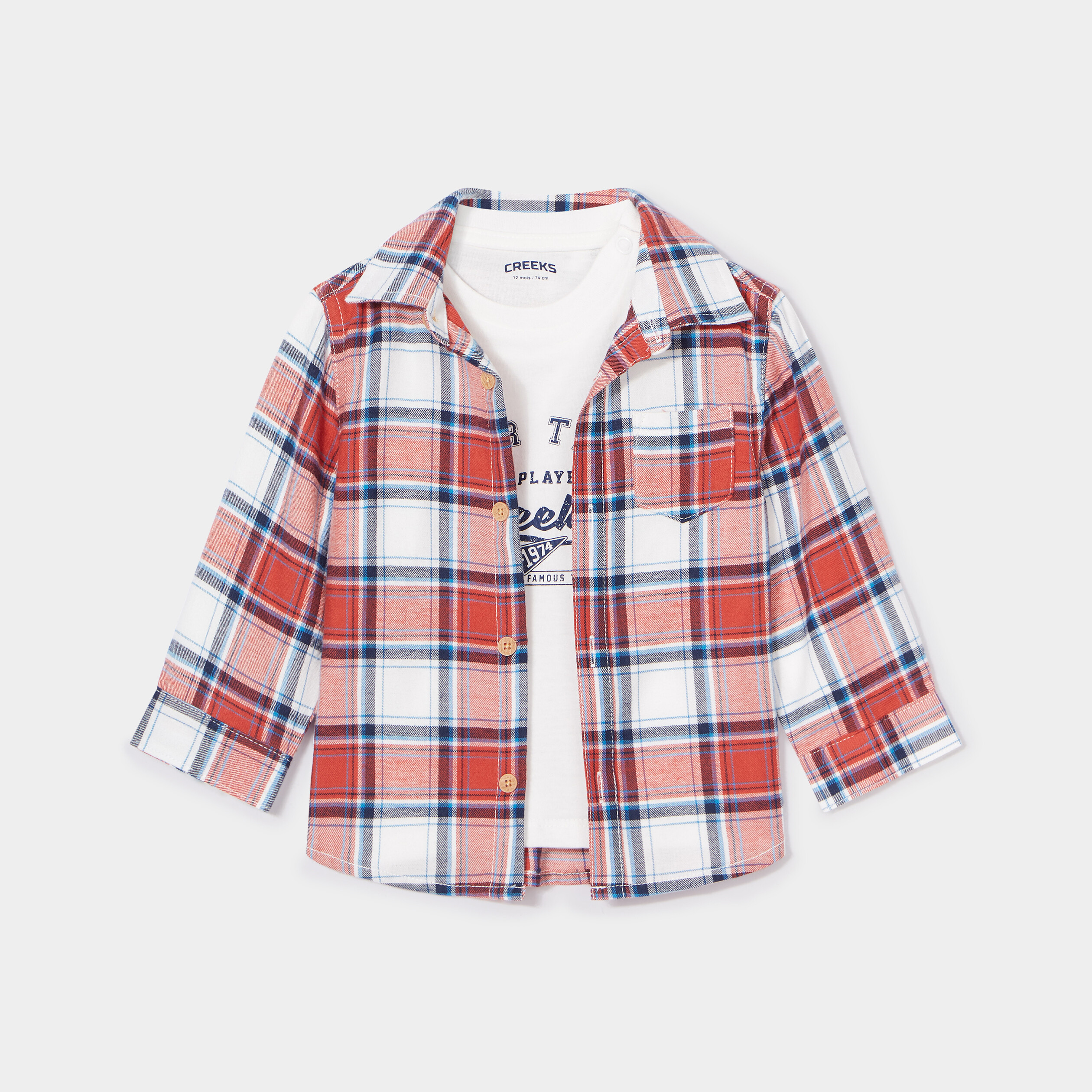 Ensemble chemise et t-shirt coton Creeks rouge bébé garçon | La Halle
