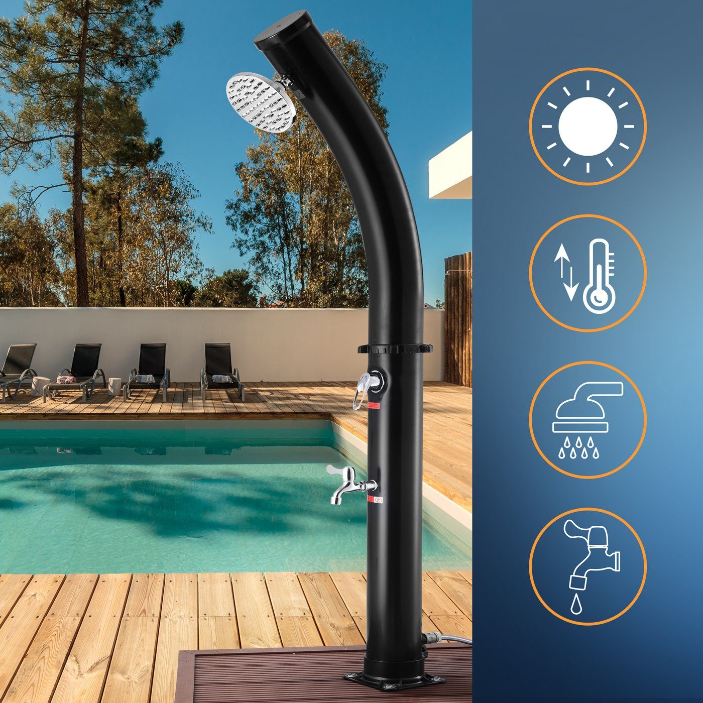 monzana Solardusche, 20 Liter Duschkopf 360° Schwenkbar max. 60°C Fußdusche Gartenschlauch