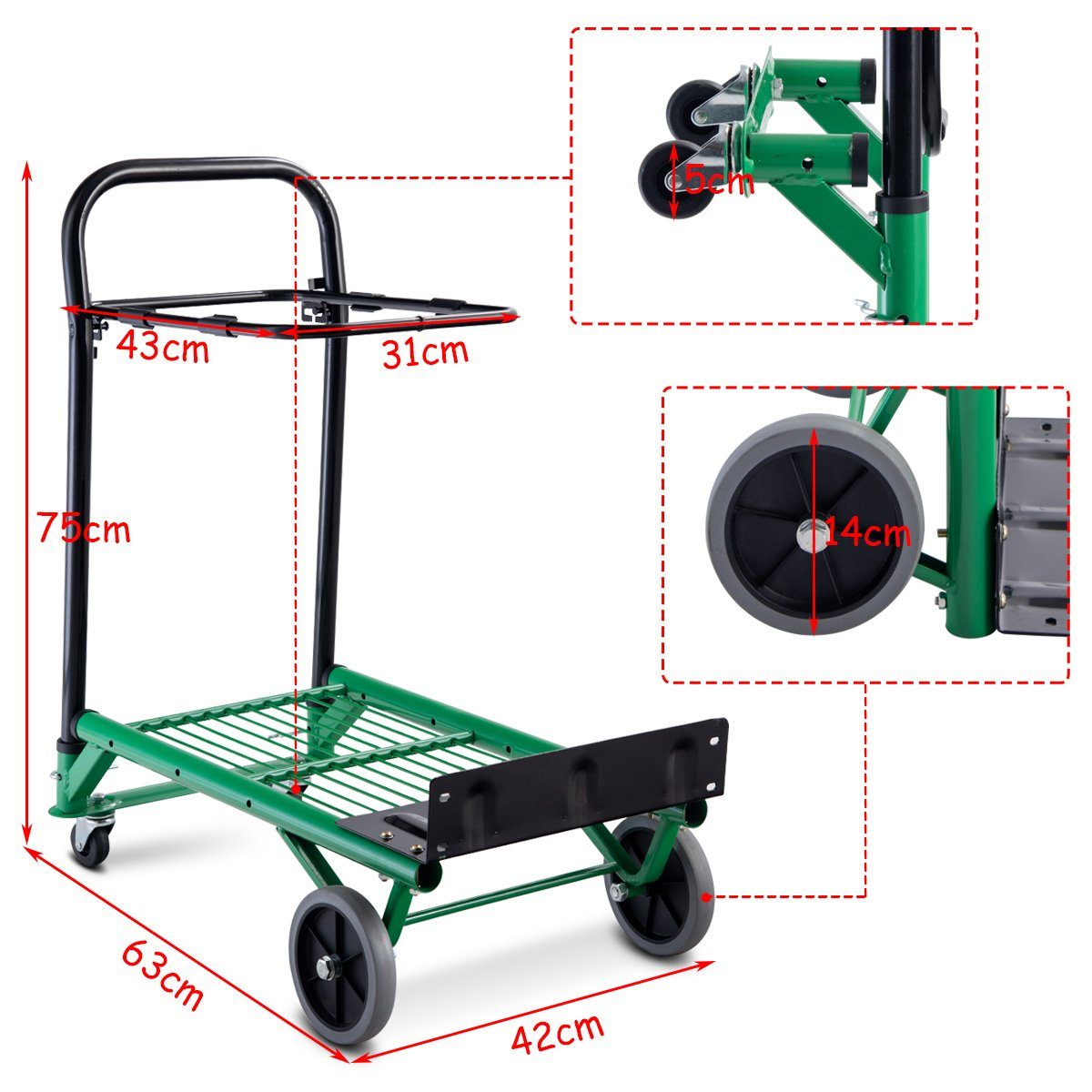 COSTWAY Sackkarre, Plattformwagen klappbar, bis 90kg, höhenverstellbar