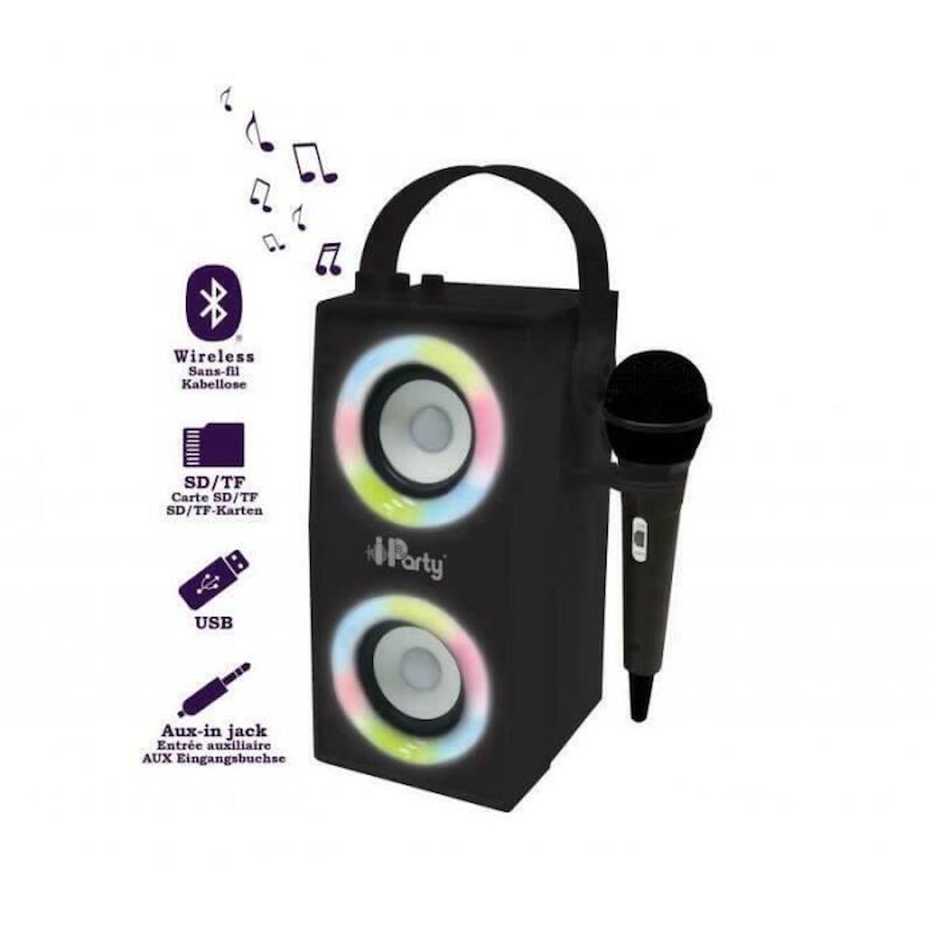 Enceinte Bluetooth® portable avec micro et effets lumineux noir