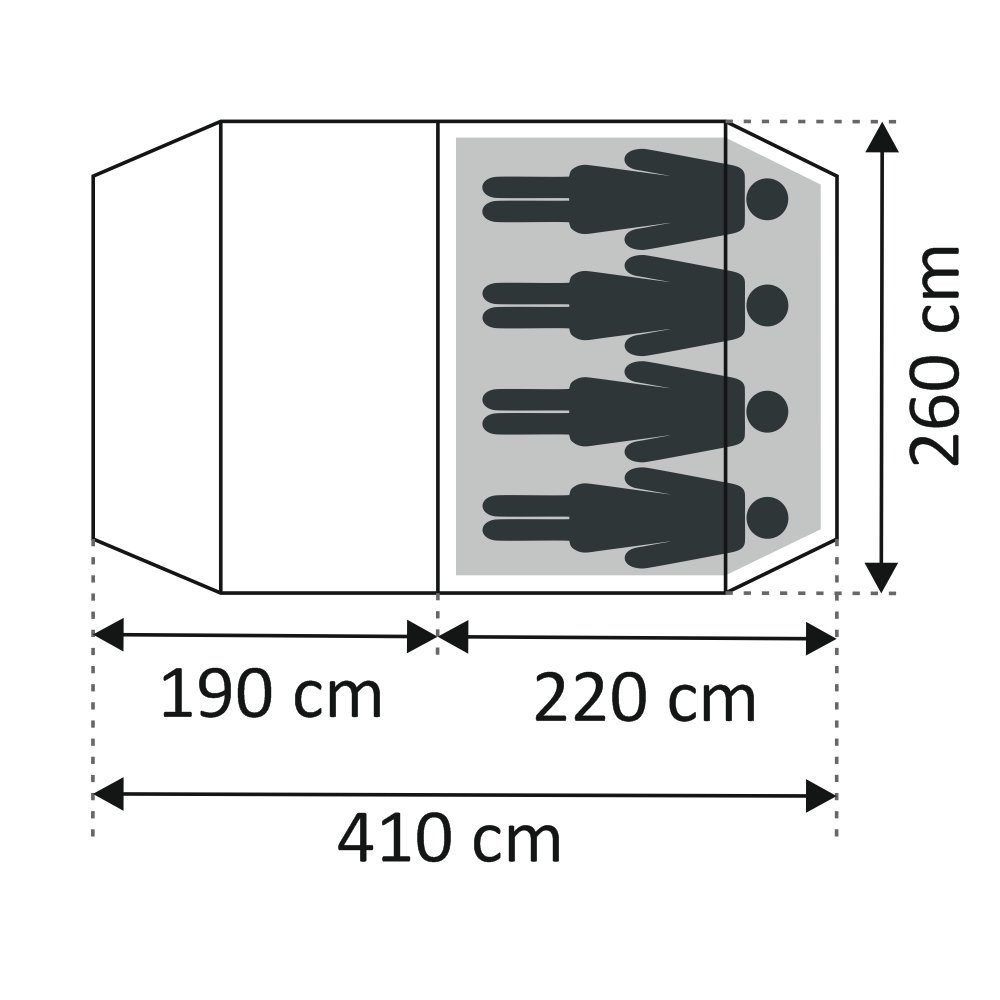 CampFeuer Tunnelzelt Zelt Super+ für 4 Personen, Grün, Tunnelzelt 3000 mm Wassersäule, Personen: 4