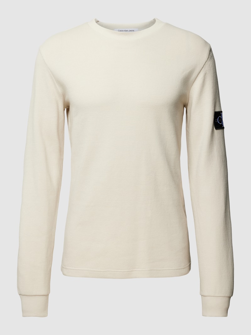 Longsleeve aus Baumwolle mit Strukturmuster Modell 'WAFFLE' in beige