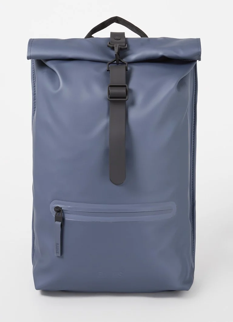 Mochila Rains Rolltop W3 com compartimento para laptop de 16 polegadas e revestimento repelente à água.
