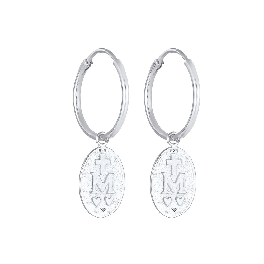 Elli Elli Boucles d'Oreilles Creolen Einhänger Marienbild Glaube 925 Silber Boucles d'oreilles