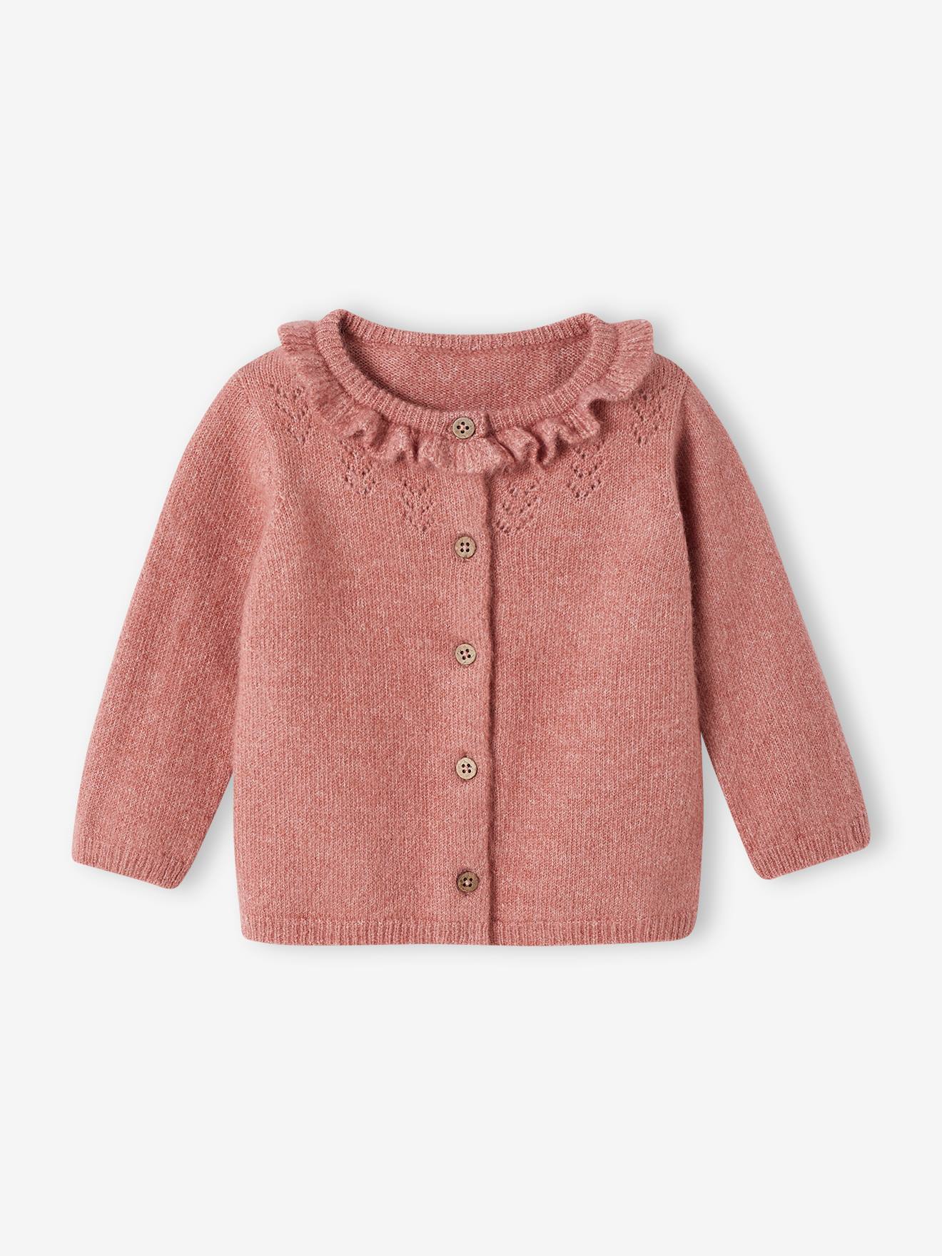 Cardigan bébé ajouré vieux rose