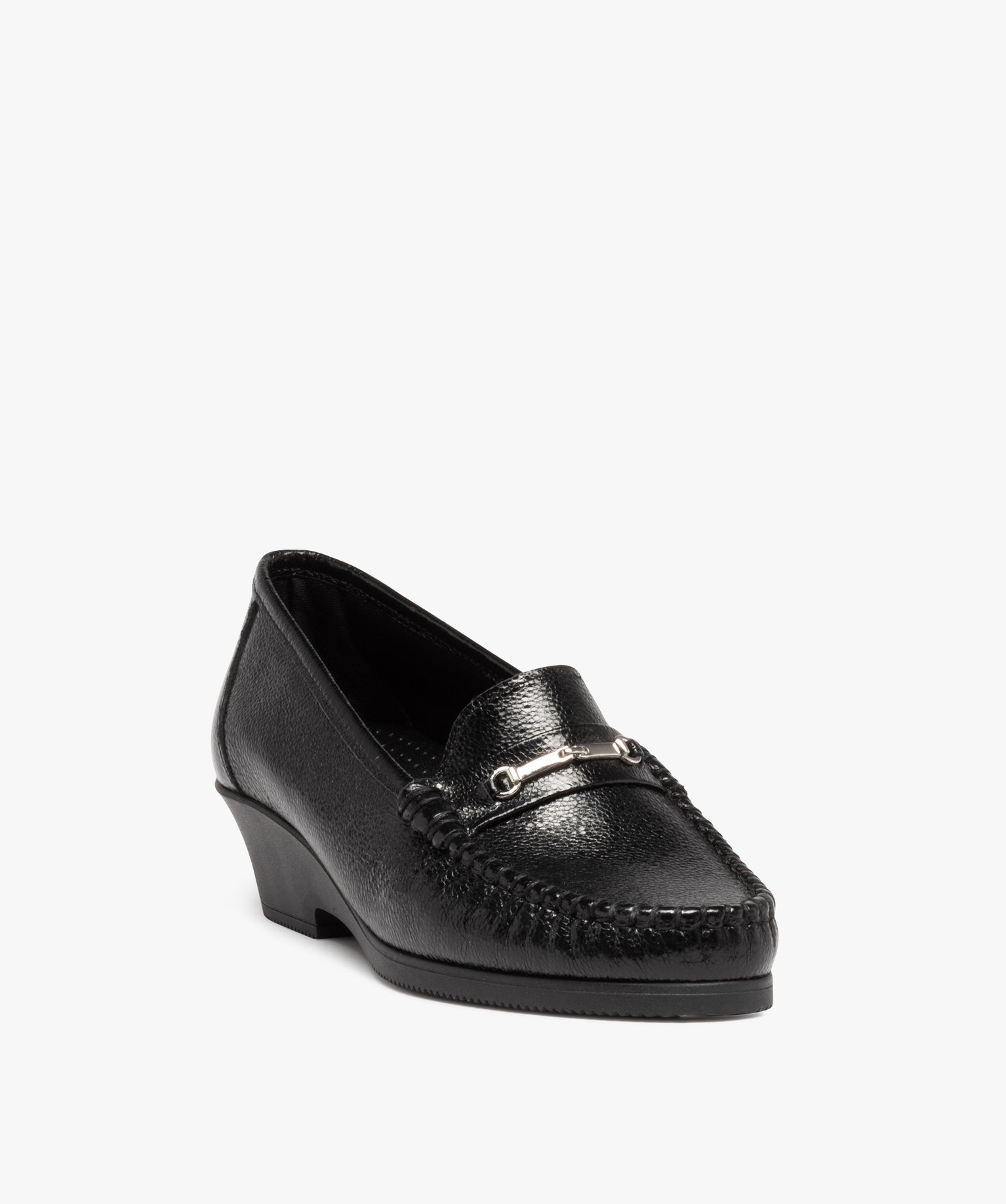 Mocassin confort avec dessus en cuir et bijou métallique femme noir | GEMO