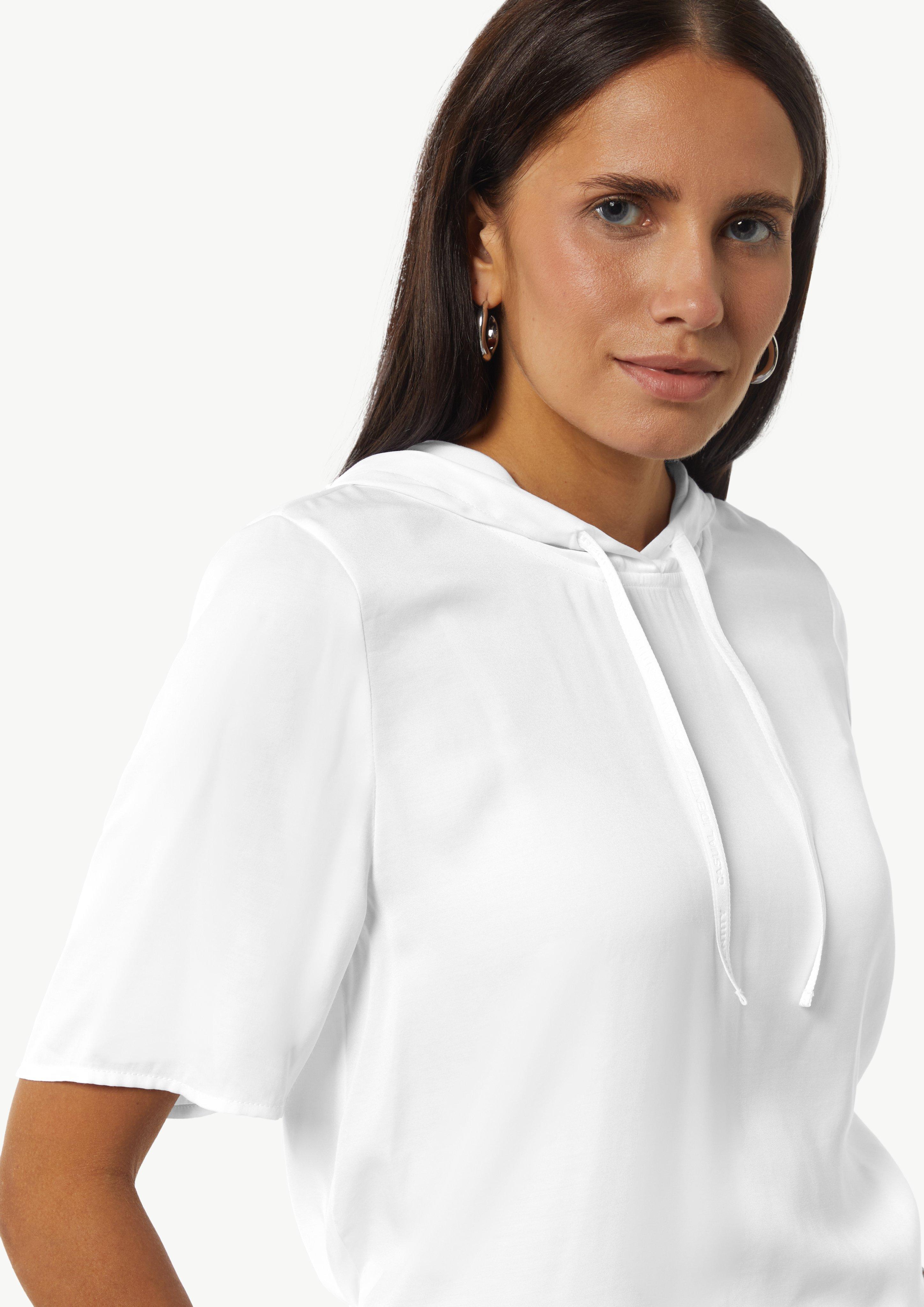 Hoodie-Bluse aus satiniertem Viskosemix - weiß