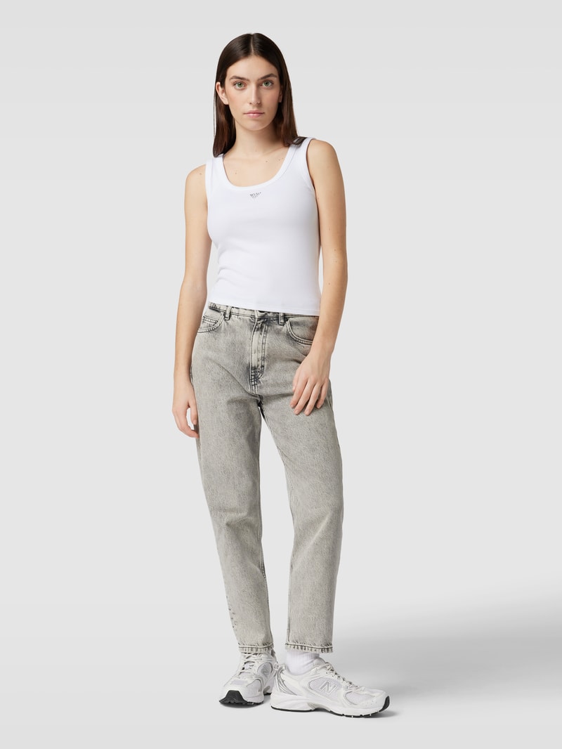 Top mit Feinripp Modell 'BLING' in weiss
