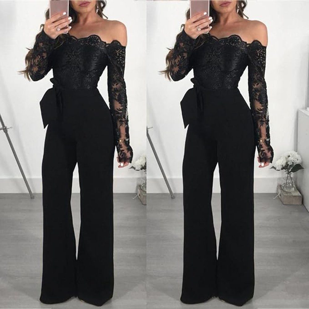 aikidio Overall Enganliegender Sport Jumpsuit für Damen Langarm, Gerippt, V-Ausschnitt Damen Festlich Langarm Einteiler Playsuit Romper FüR Hochzeit