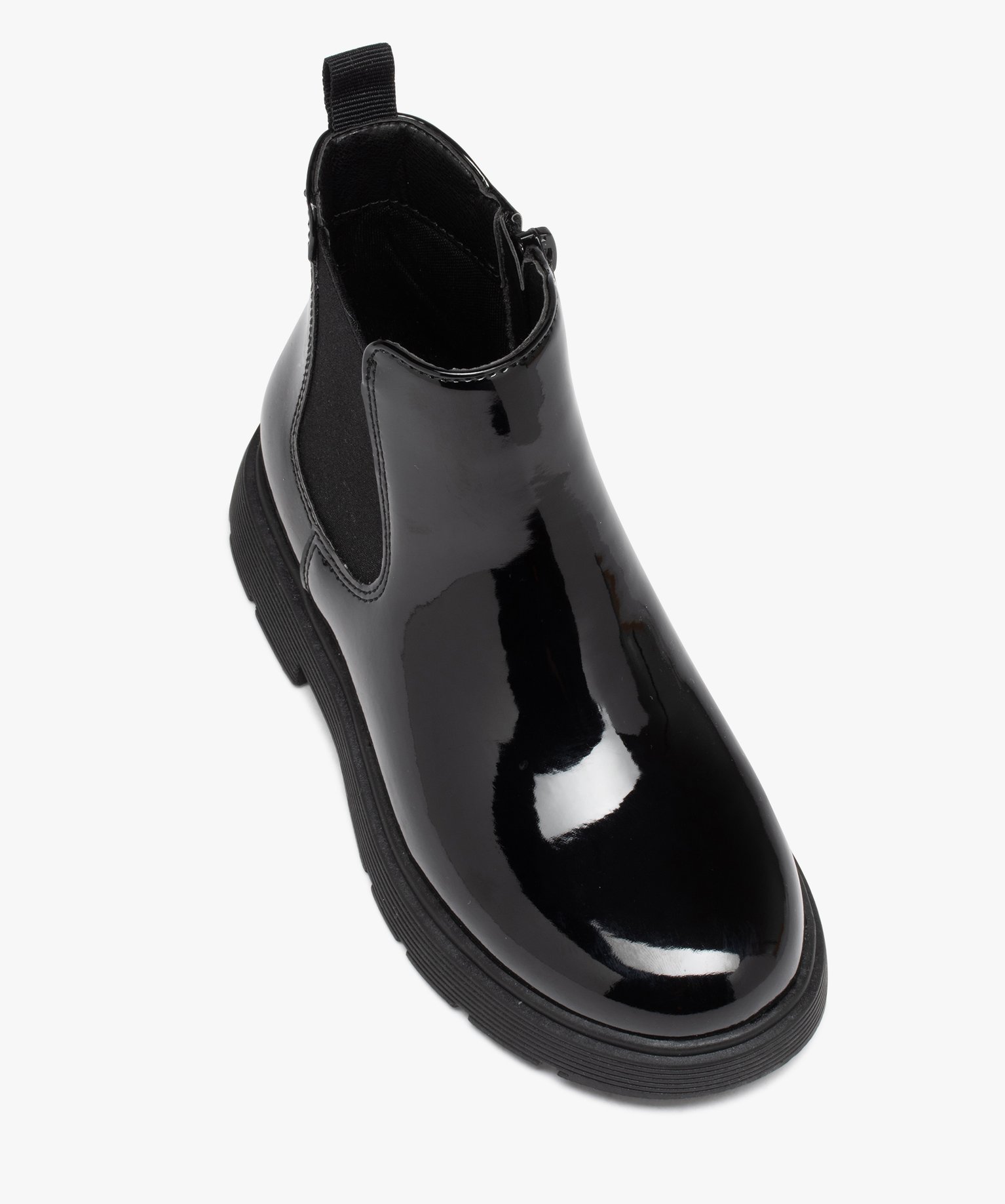 Boots fille unies dessus vernis à semelle crantée noir | GEMO