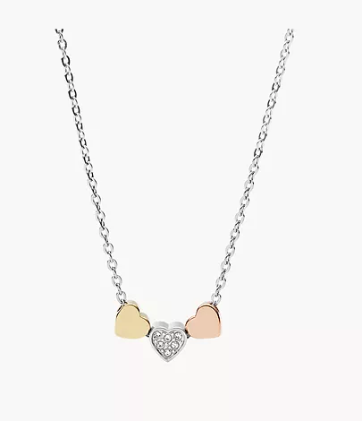 Fossil Kette Heart Edelstahl dreifarbig