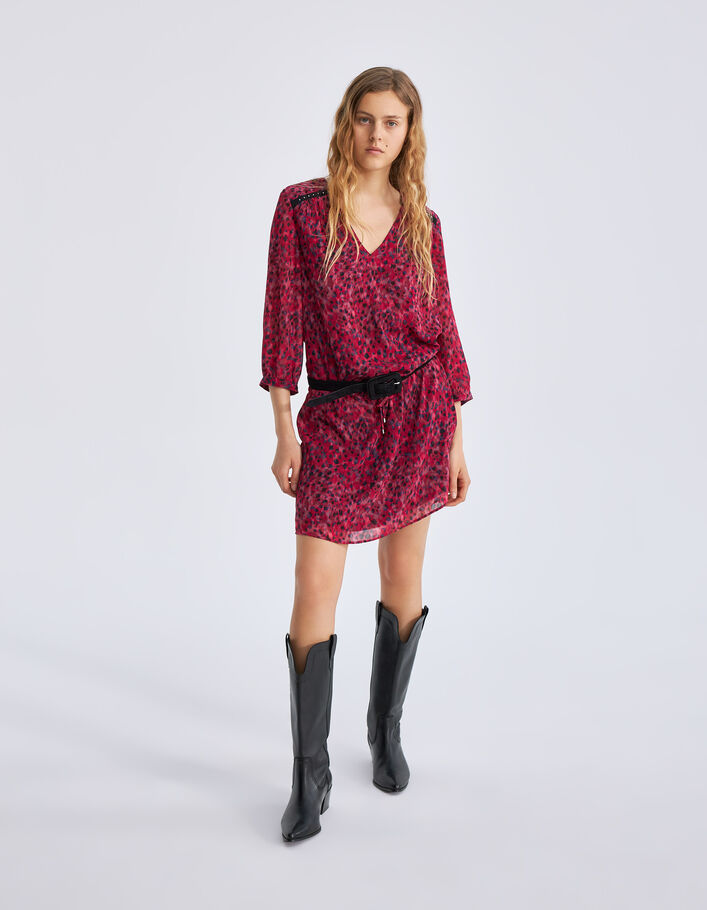 Robe courte rose imprimé léo rock recyclée Femme