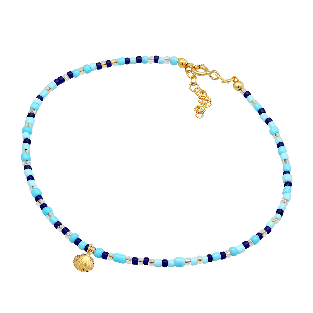 Elli Elli Bracelet de Cheville Femmes Shell Glass Balls Colorful Summer Beach Ajustabl Bijoux