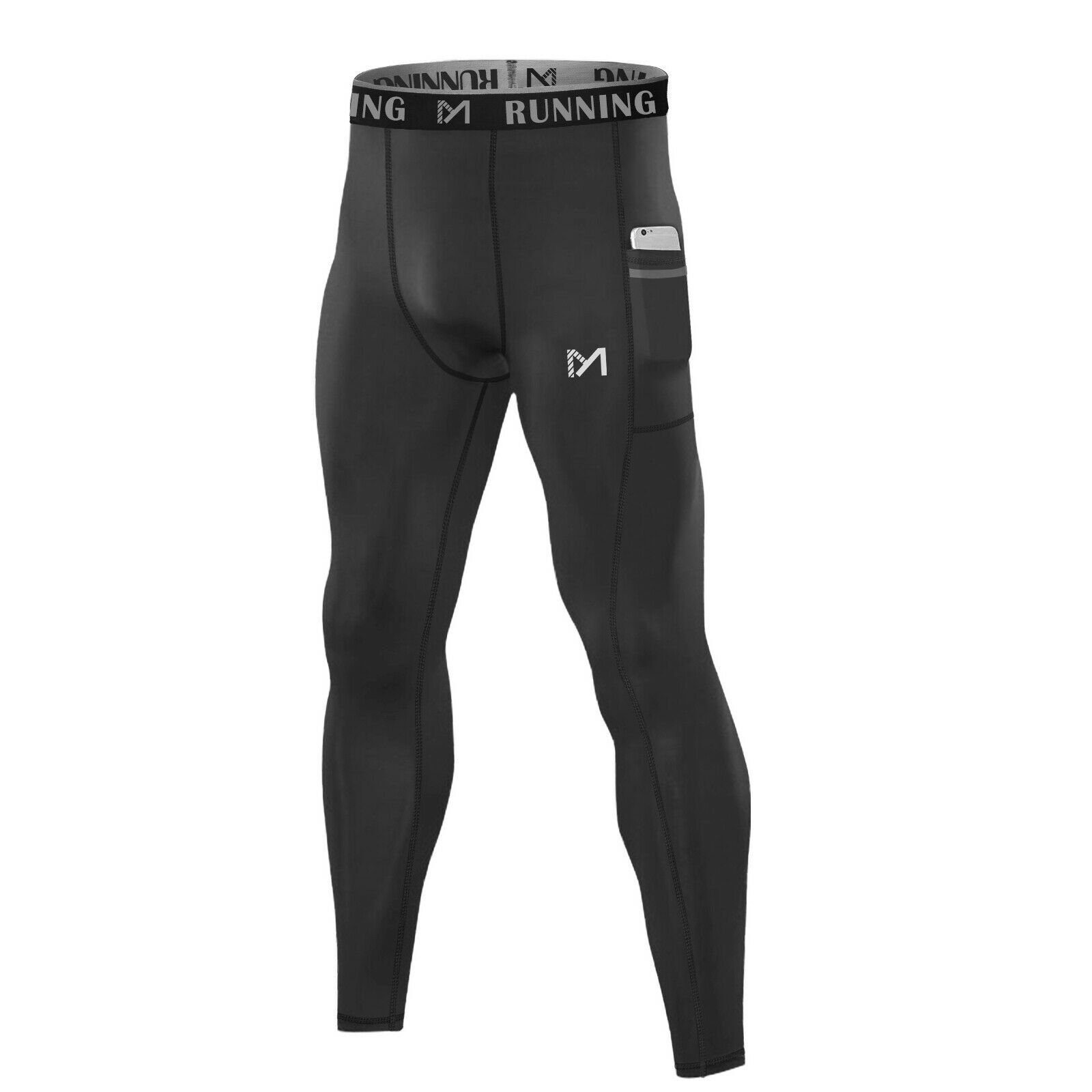 MEETYOO Trainingstights Herren lang Kompressions Laufhose (Sommer Funktions Laufhose Leggings, Training Jogginghose, Sport Fitness Tight) Mit Tasche