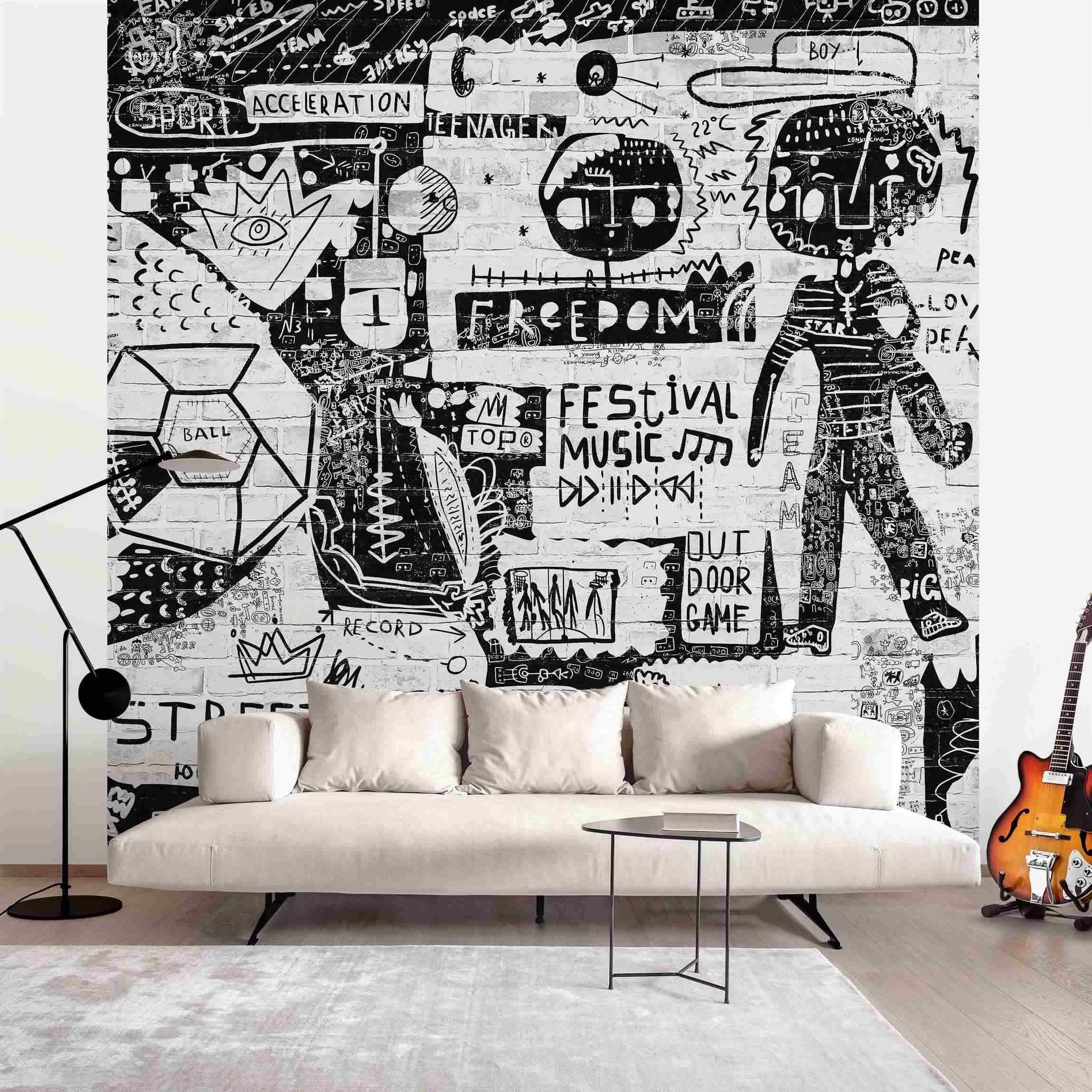 Bilderdepot24 Mustertapete Graffiti Optik Abstrakt Graffiti Art Schwarz Weiß Modern Street Art, Glatt, Matt, (Inklusive Gratis-Kleister oder selbstklebend), Jugendzimmer Flur Büro Wohnzimmer Fototapete Vliestapete Wandtapete