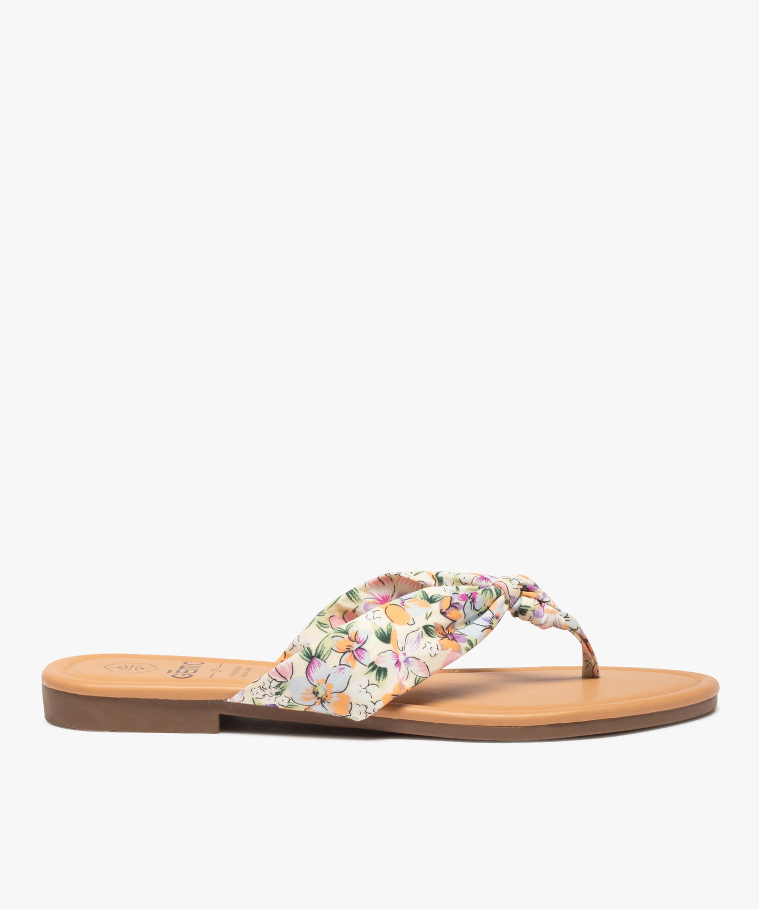 Tongs femme à talon plat et bride en toile drapée multicolore | GEMO