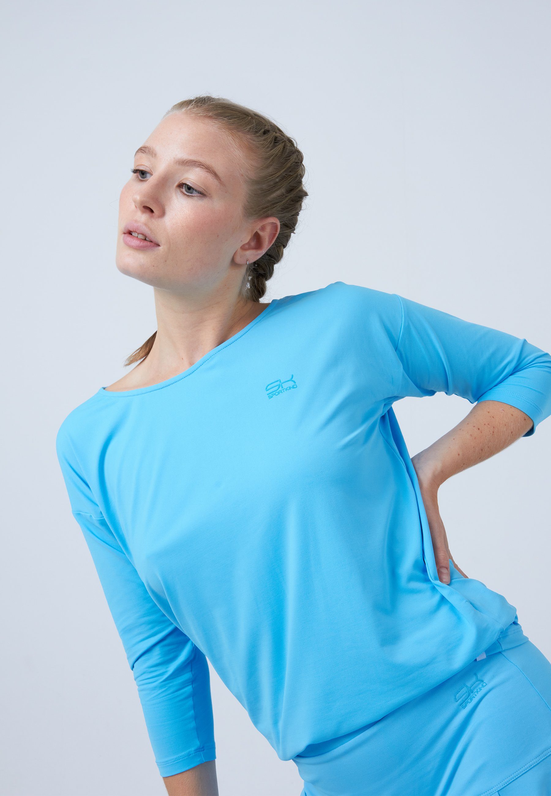 SPORTKIND Funktionsshirt Tennis 3/4 Loose Fit Shirt Mädchen & Damen hellblau