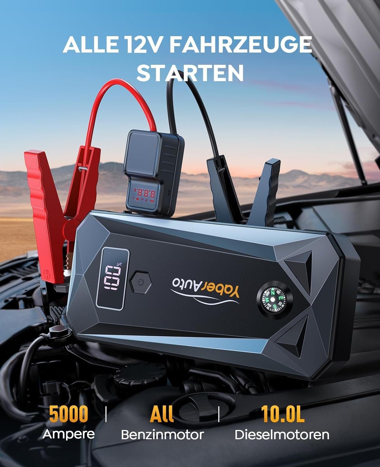 Yaber Starthilfegerät, Starthilfe Powerbank 5000A Spitzenstrom 26800mAh