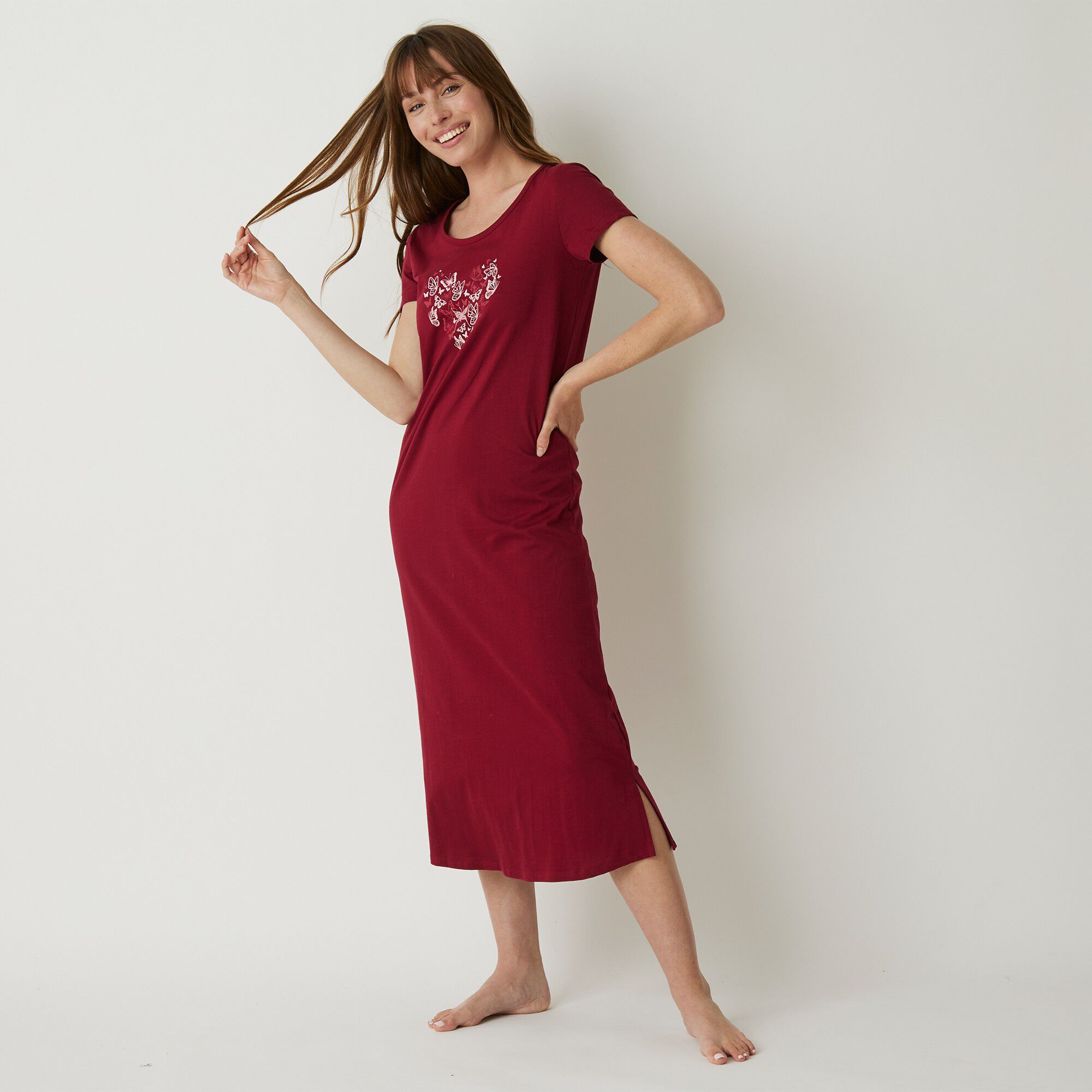 Chemise de nuit longue manches courtes motif 