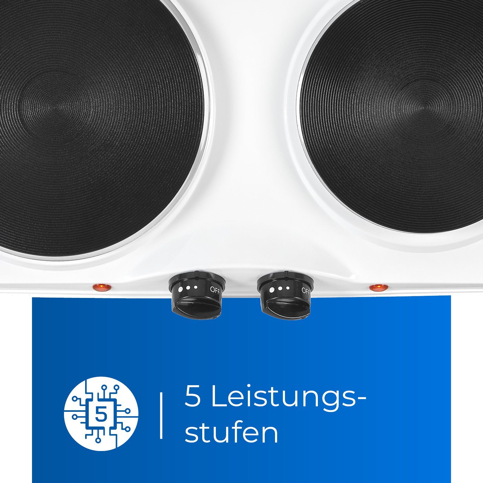 exquisit Doppelkochplatte KP 3202, 2500 W, Massekochfeld, 2 Kochzonen, flexibles Kochen überall