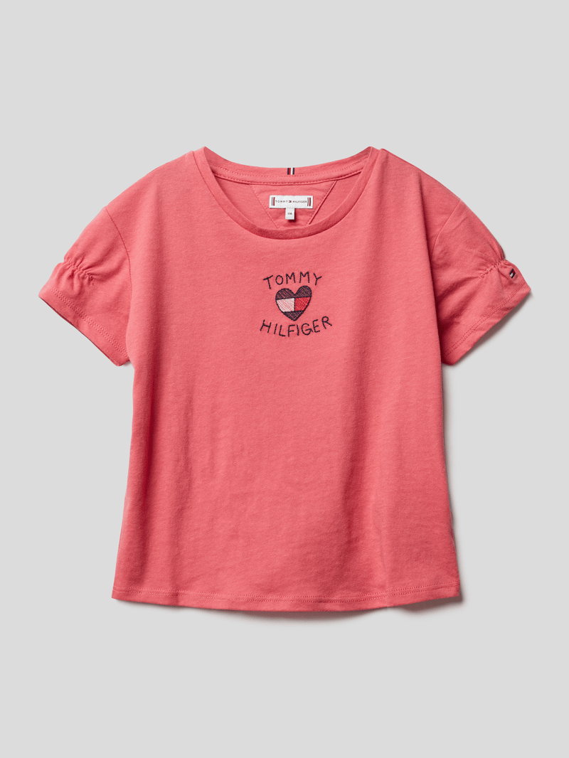 T-Shirt mit Label-Stitching in hellrot