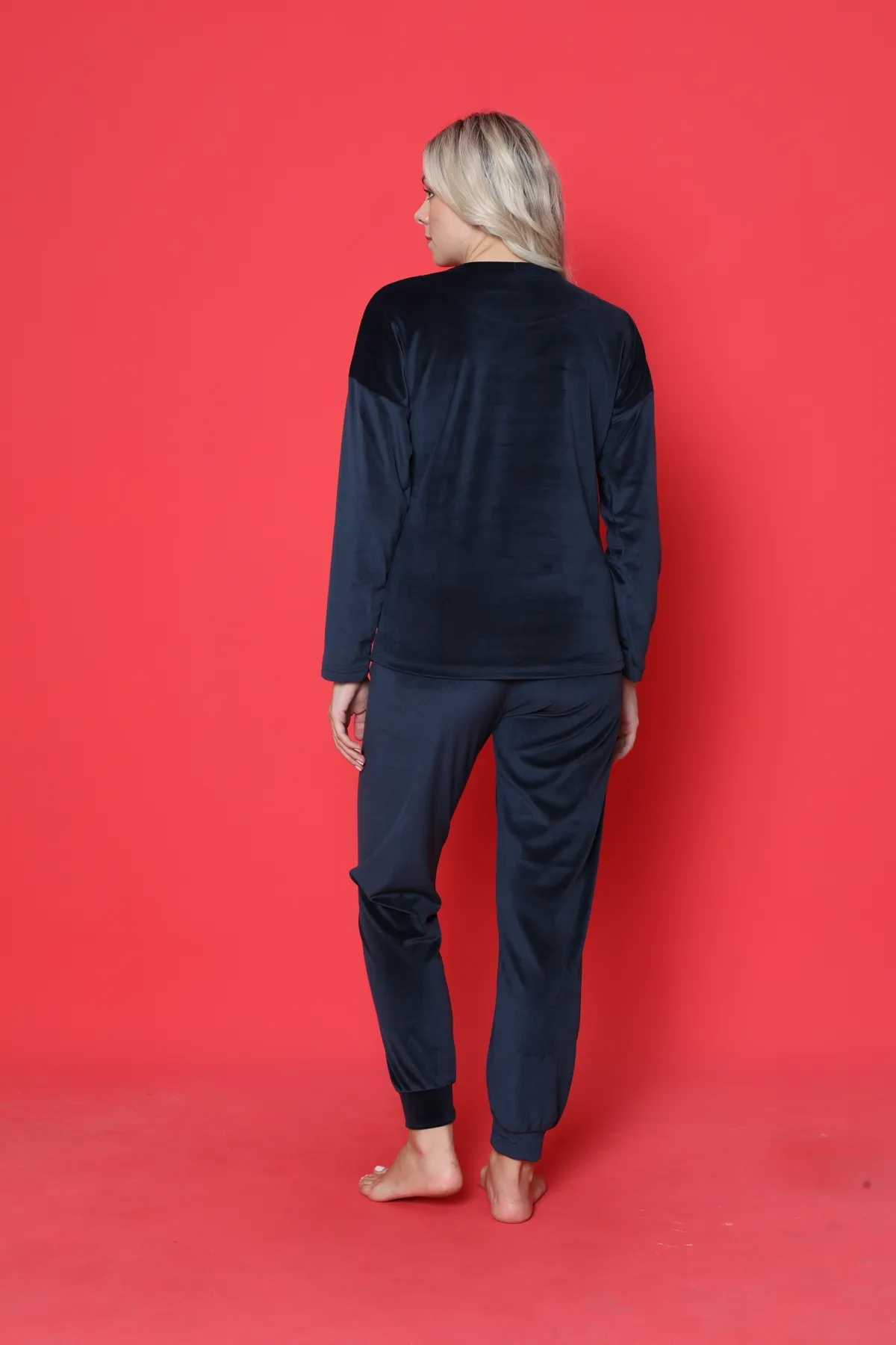 AHENGİM  Pyjama-Set für Damen, französischer Samt, Amore, bedruckt, Spatenmanschette, Winter, saisonal, W20432250