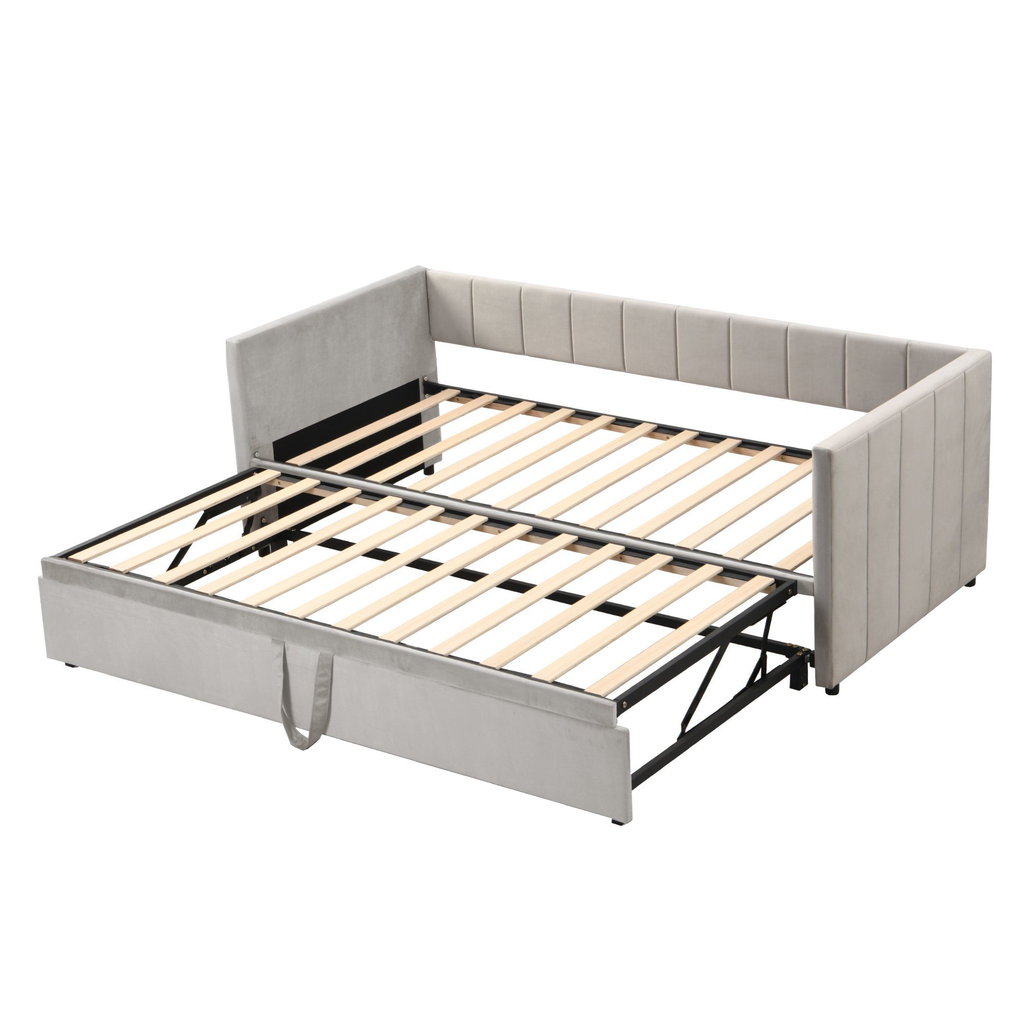 OKWISH Polsterbett Schlafsofa Kinderbett Bett Funktionsbett Doppelbett (mit Lattenrosten, Multifunktionsbett aus hautfreundlichem Samtstoff, Ausziehbares Schlafsofa 90/180*200 cm), ohne Matratze
