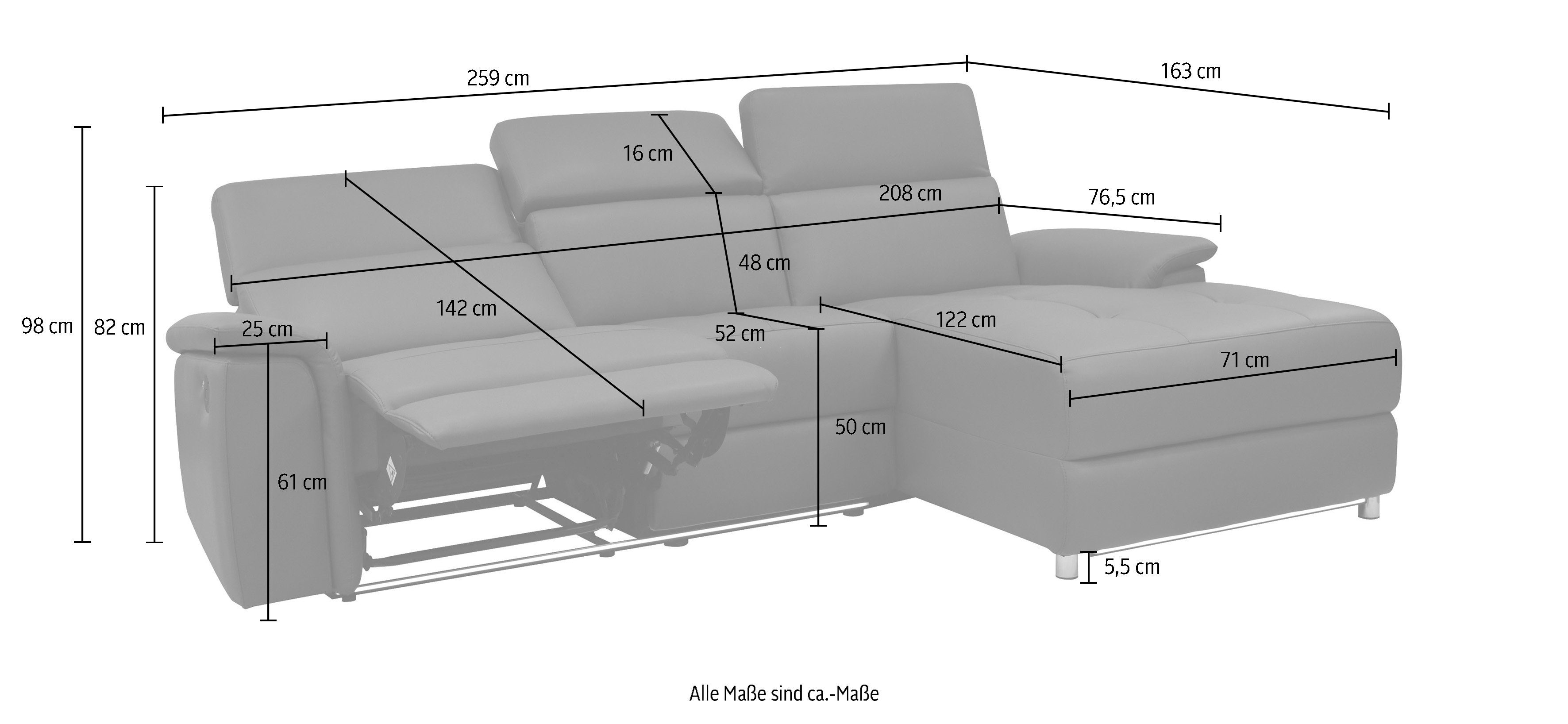 Places of Style Ecksofa Pareli, mit Relaxfunktion, Kopfteilverstellung und dimmbarer LED-Beleuchtung