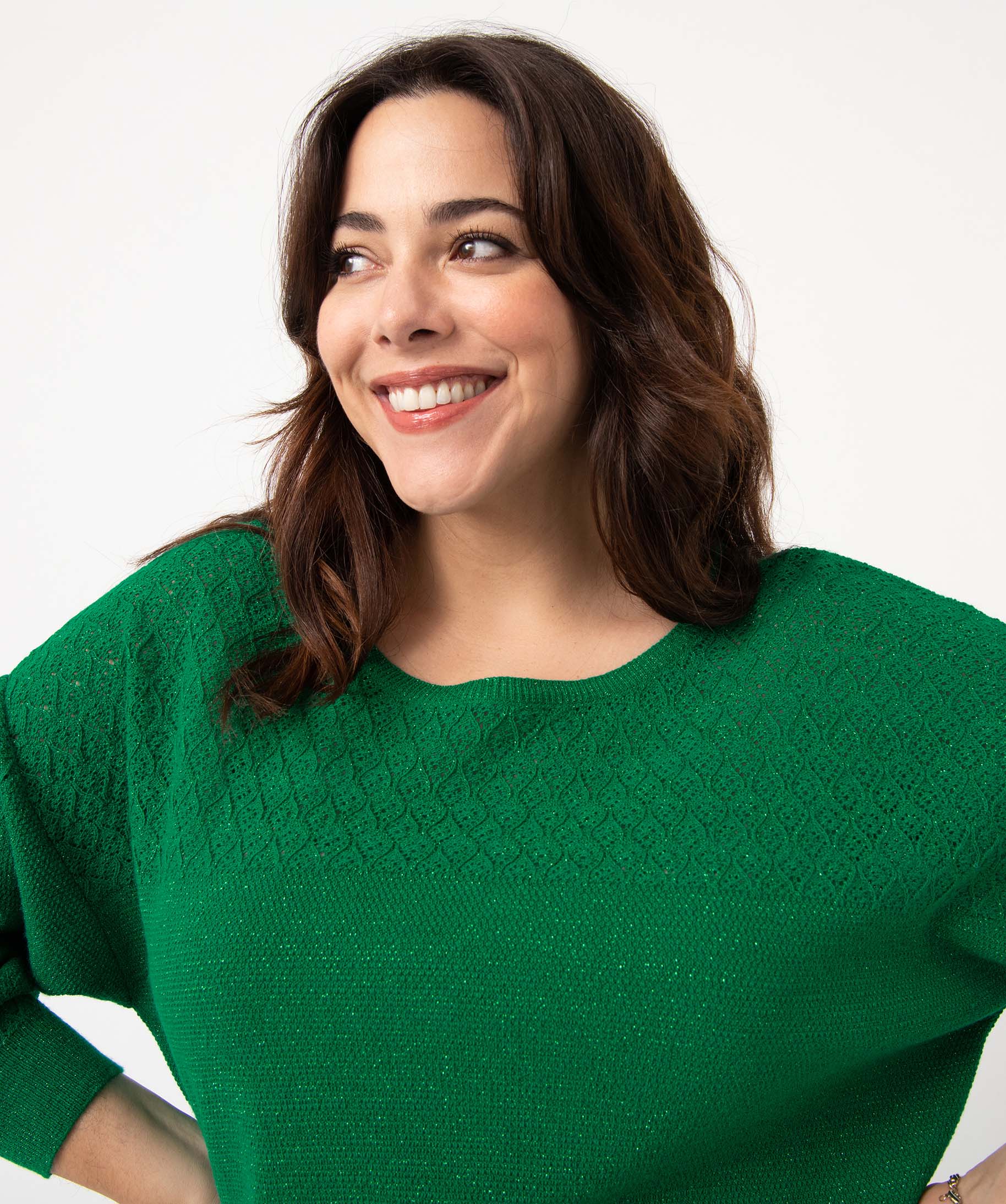Pull femme grande taille en maille fantaisie pailletée vert | GEMO