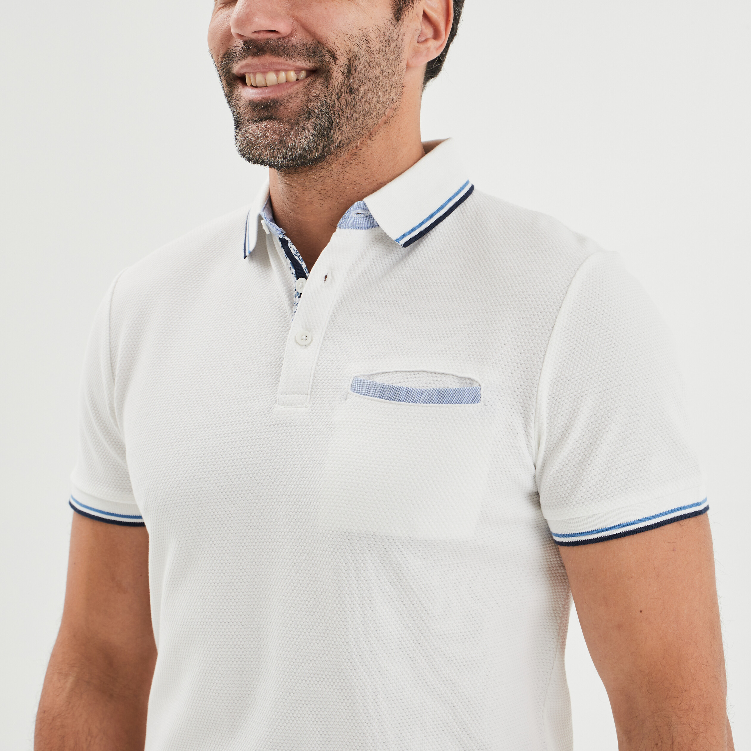 Polo manches courtes 1 poche coton blanc homme | La Halle