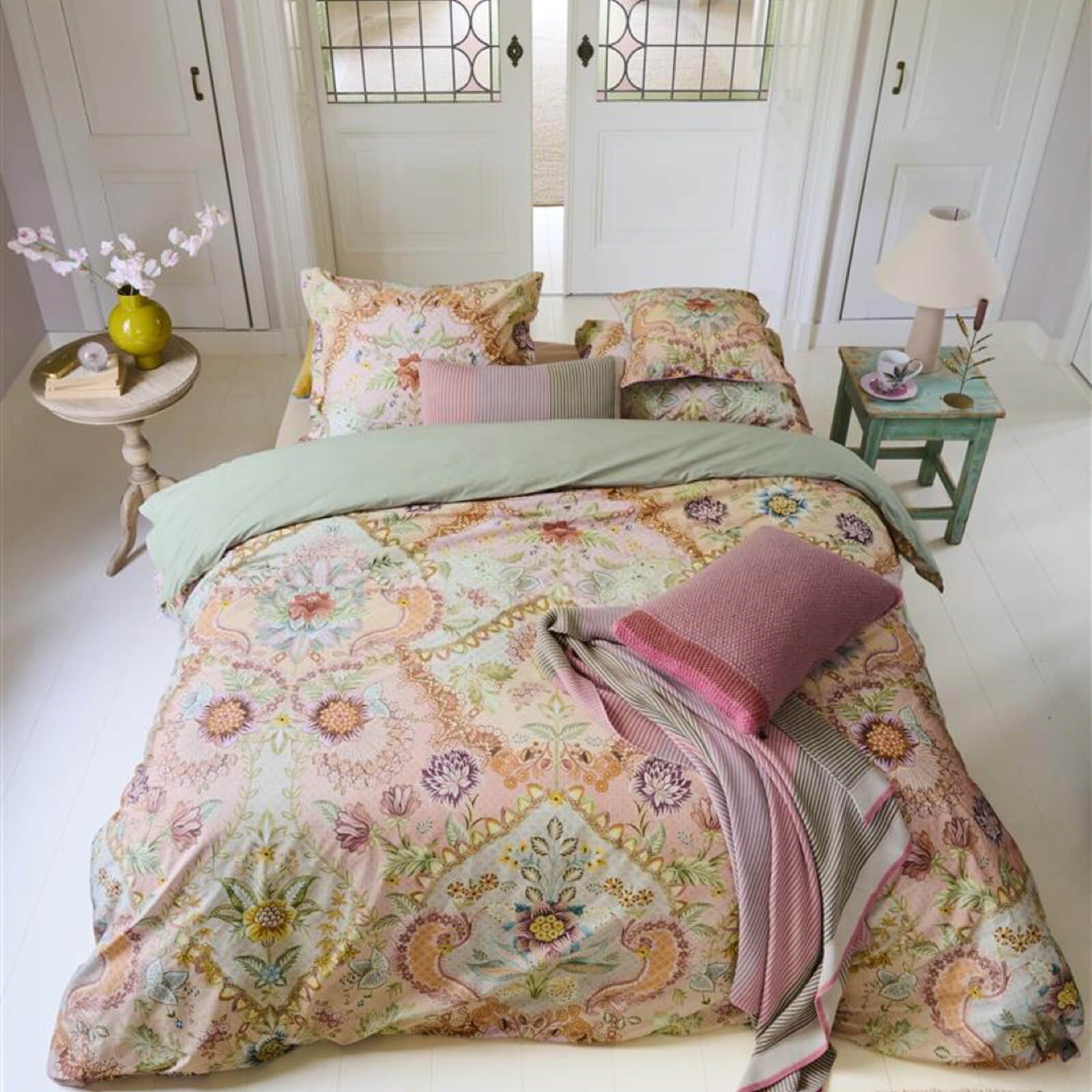 Bettwäsche Saluti Grandi Pastell, PiP Studio, Perkal, 3 teilig, Blüten, florale Elemente, Gestreift