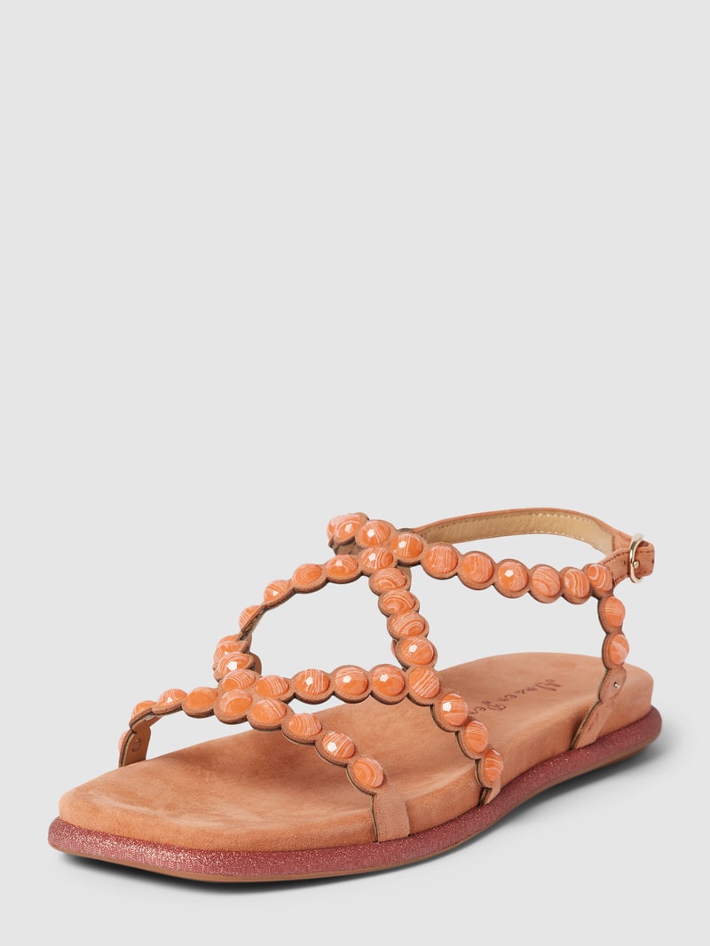 Sandalen aus Leder mit Ziersteinbesatz in orange